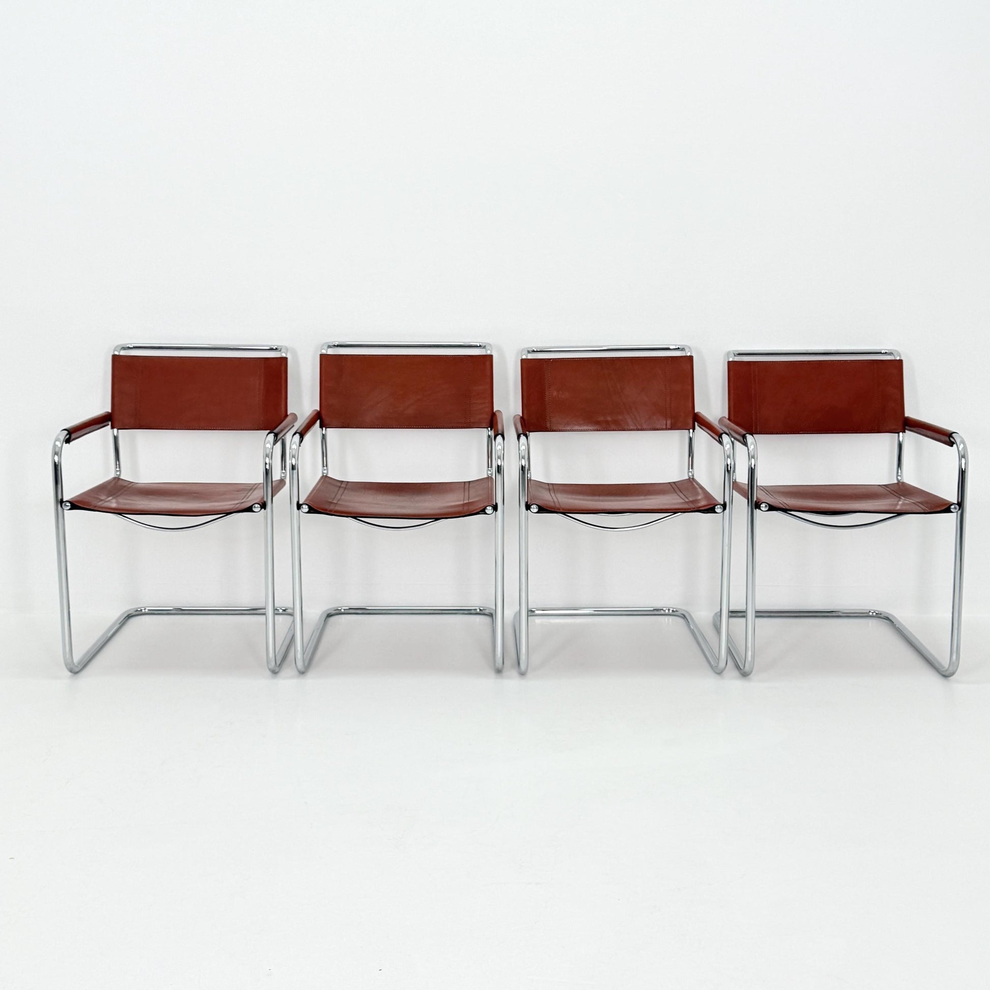 Set of 4 Bauhaus Mart Stam - Marcel Brauer Dining-Office S34 armchairs for Linea Fiam Italy 1980s