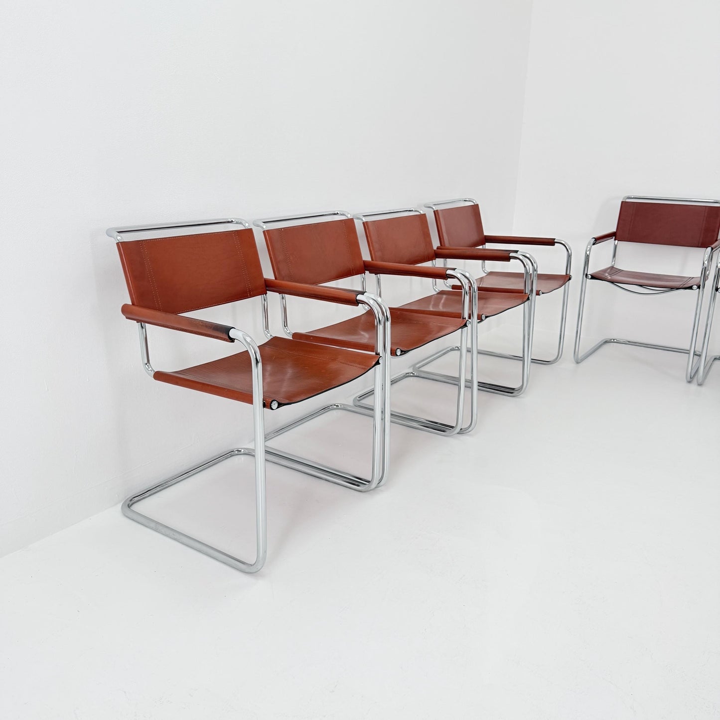 Set of 4 Bauhaus Mart Stam - Marcel Brauer Dining-Office S34 armchairs for Linea Fiam Italy 1980s