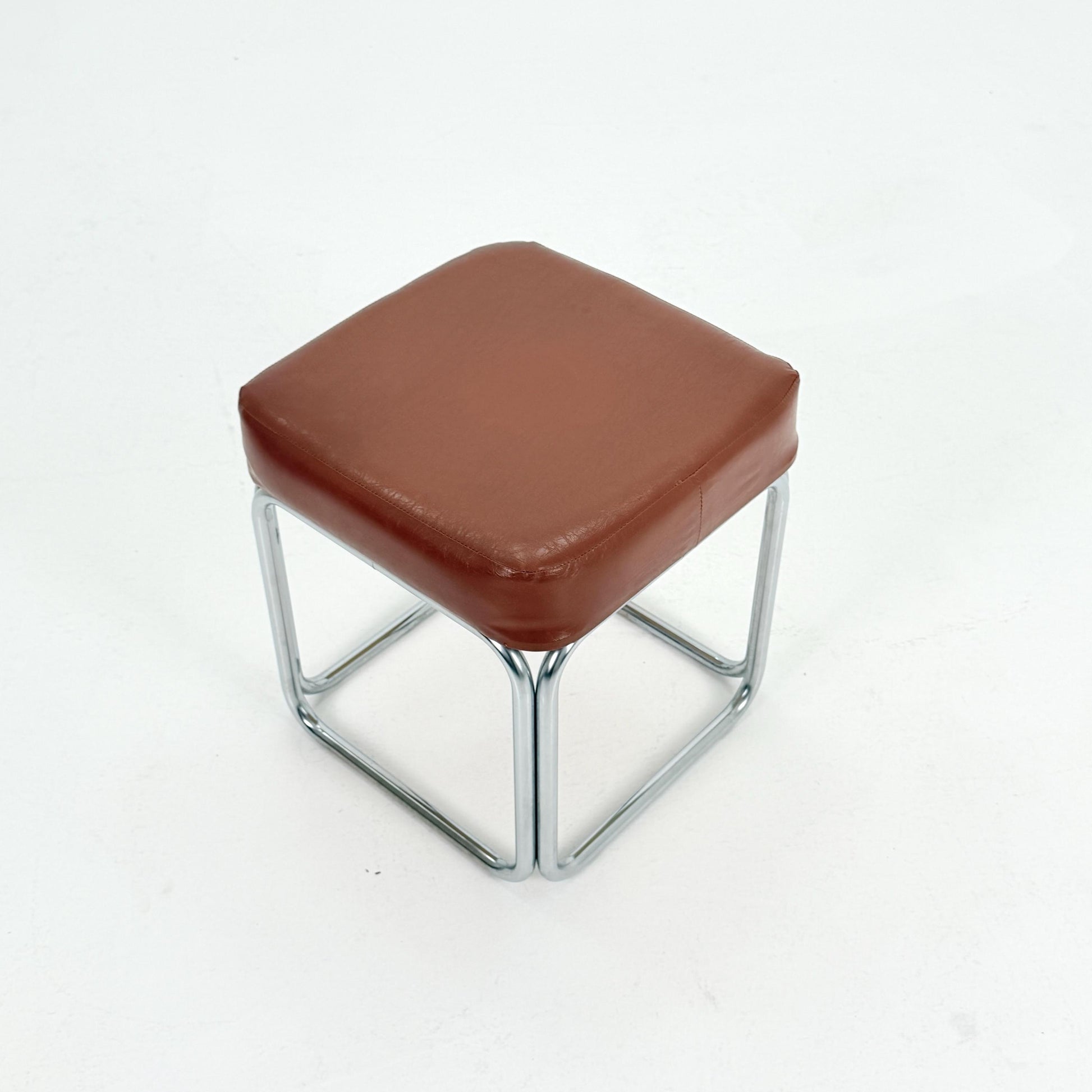 Mid-Century Bauhaus Leather Stool by Marcel Breuer for Mauser Werke, Germany 1980s