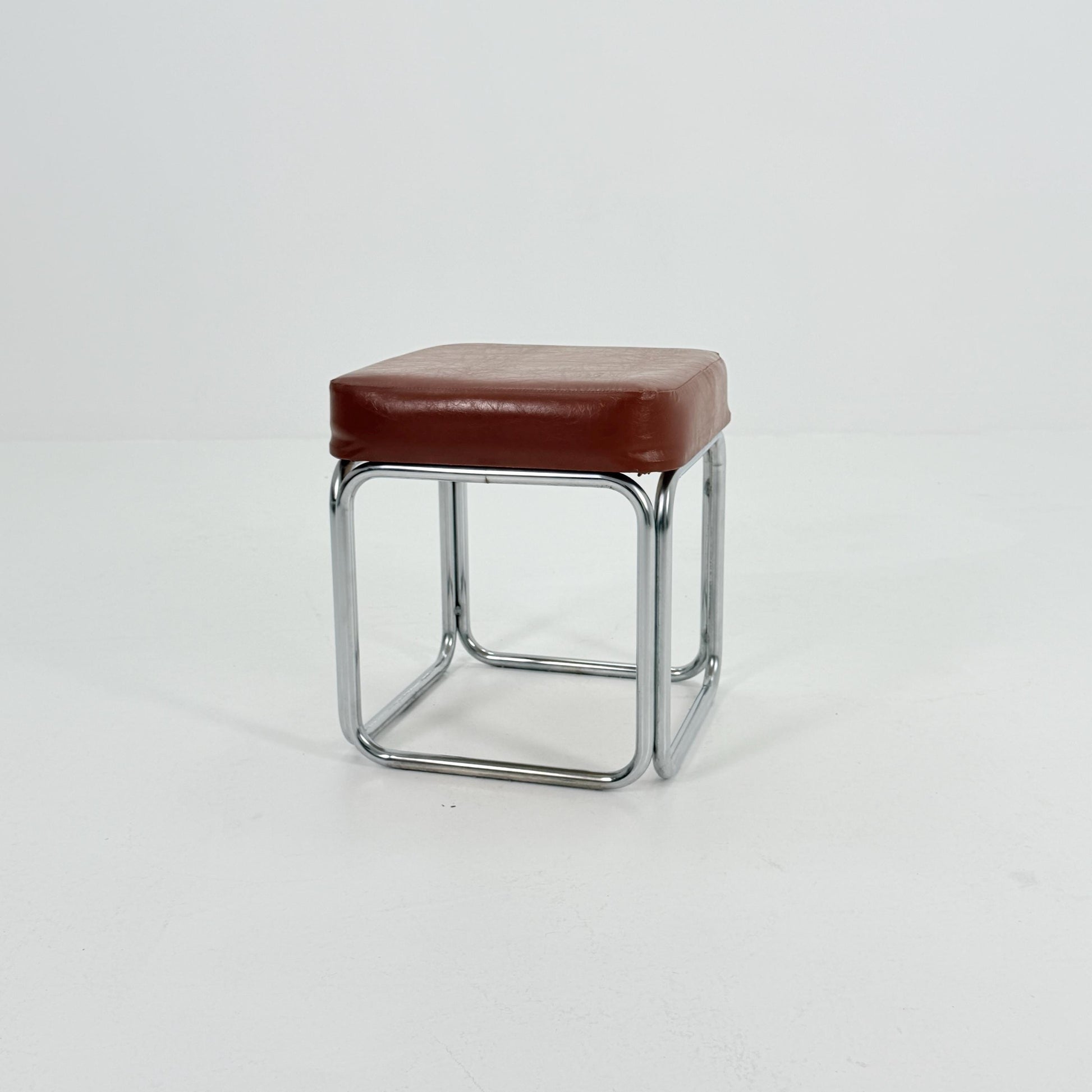 Mid-Century Bauhaus Leather Stool by Marcel Breuer for Mauser Werke, Germany 1980s