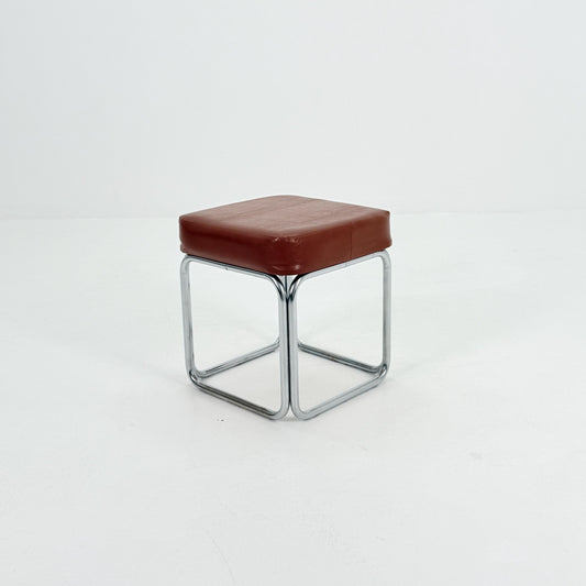 Mid-Century Bauhaus Leather Stool by Marcel Breuer for Mauser Werke, Germany 1980s