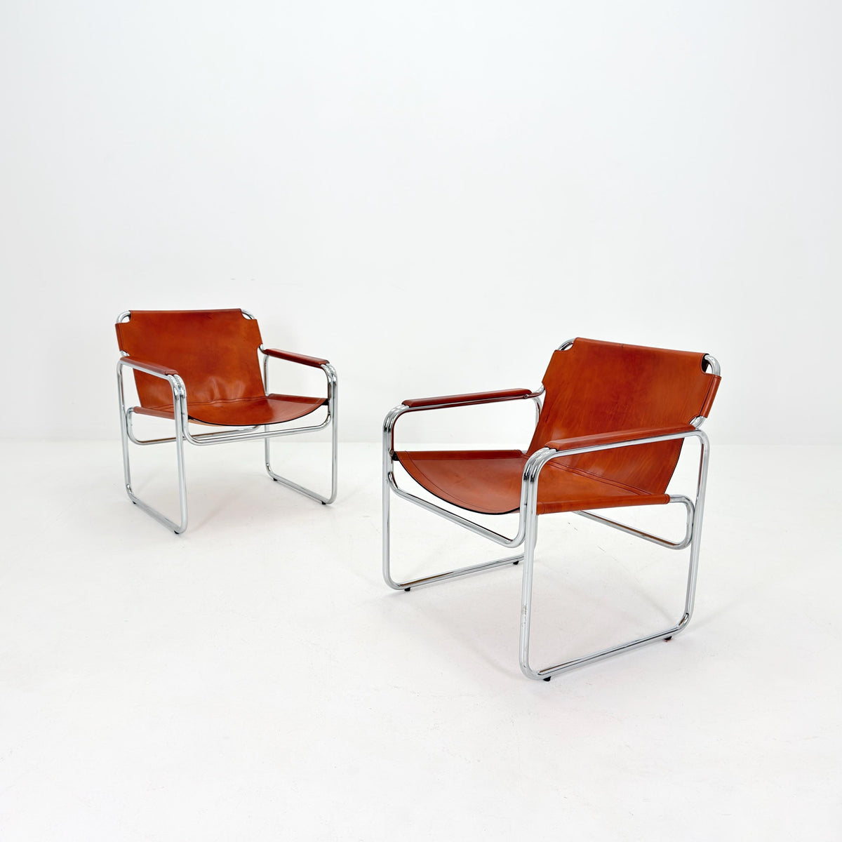 1 of 2 Mid-Century Italian Leather & Chrome Lounge Armchairs – Jox Interni, 1970s