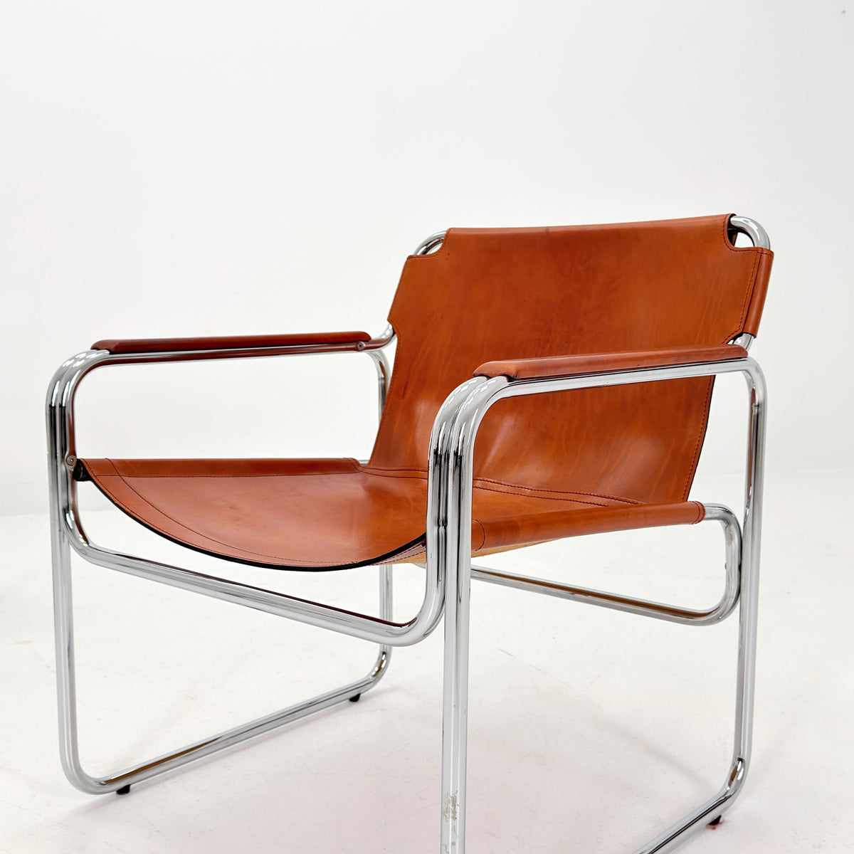 1 of 2 Mid-Century Italian Leather & Chrome Lounge Armchairs – Jox Interni, 1970s