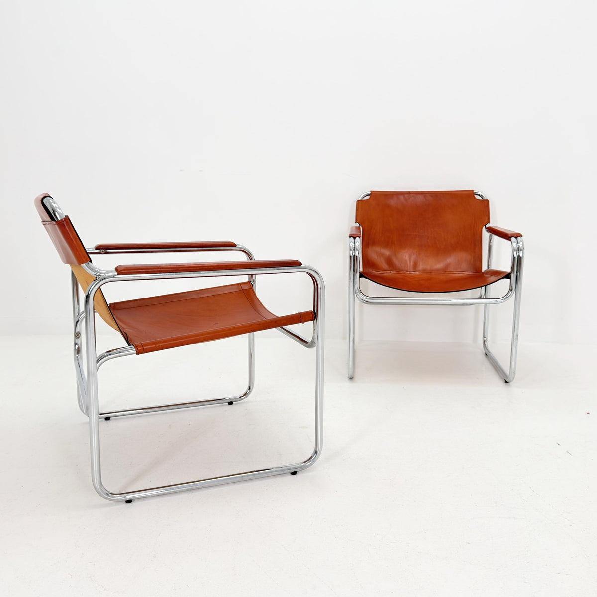 1 of 2 Mid-Century Italian Leather & Chrome Lounge Armchairs – Jox Interni, 1970s