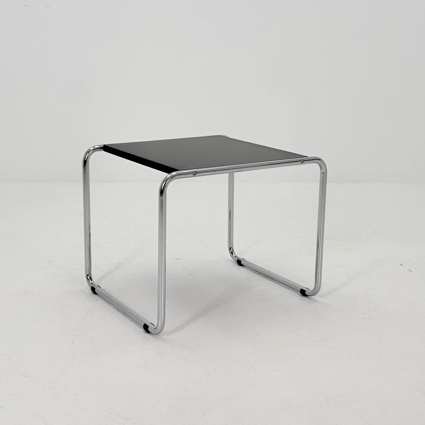 Mid century Bauhaus Marcel Breuer - Laccio Side coffee Table black Laminated Top with Tubular Chromed Base 1980s Itlay