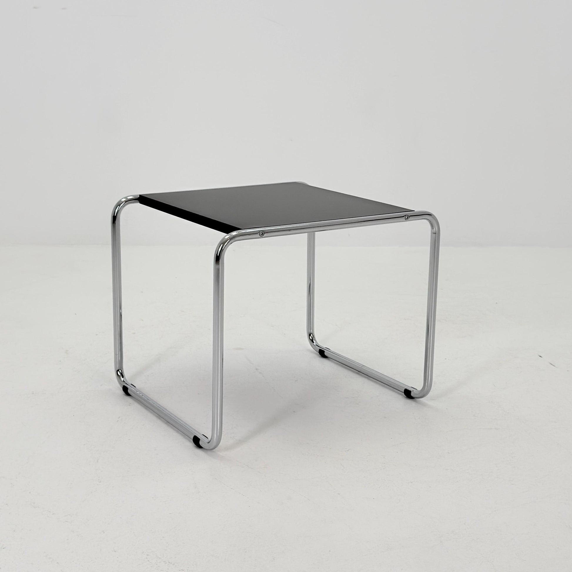 Mid century Bauhaus Marcel Breuer - Laccio Side coffee Table black Laminated Top with Tubular Chromed Base 1980s Itlay