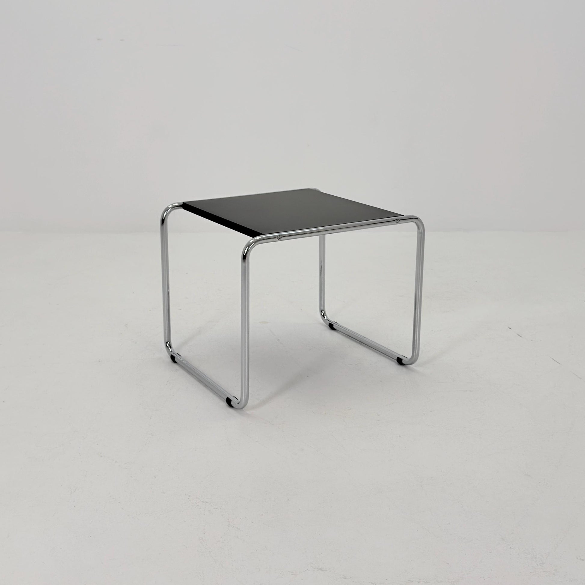 Mid century Bauhaus Marcel Breuer - Laccio Side coffee Table black Laminated Top with Tubular Chromed Base 1980s Itlay