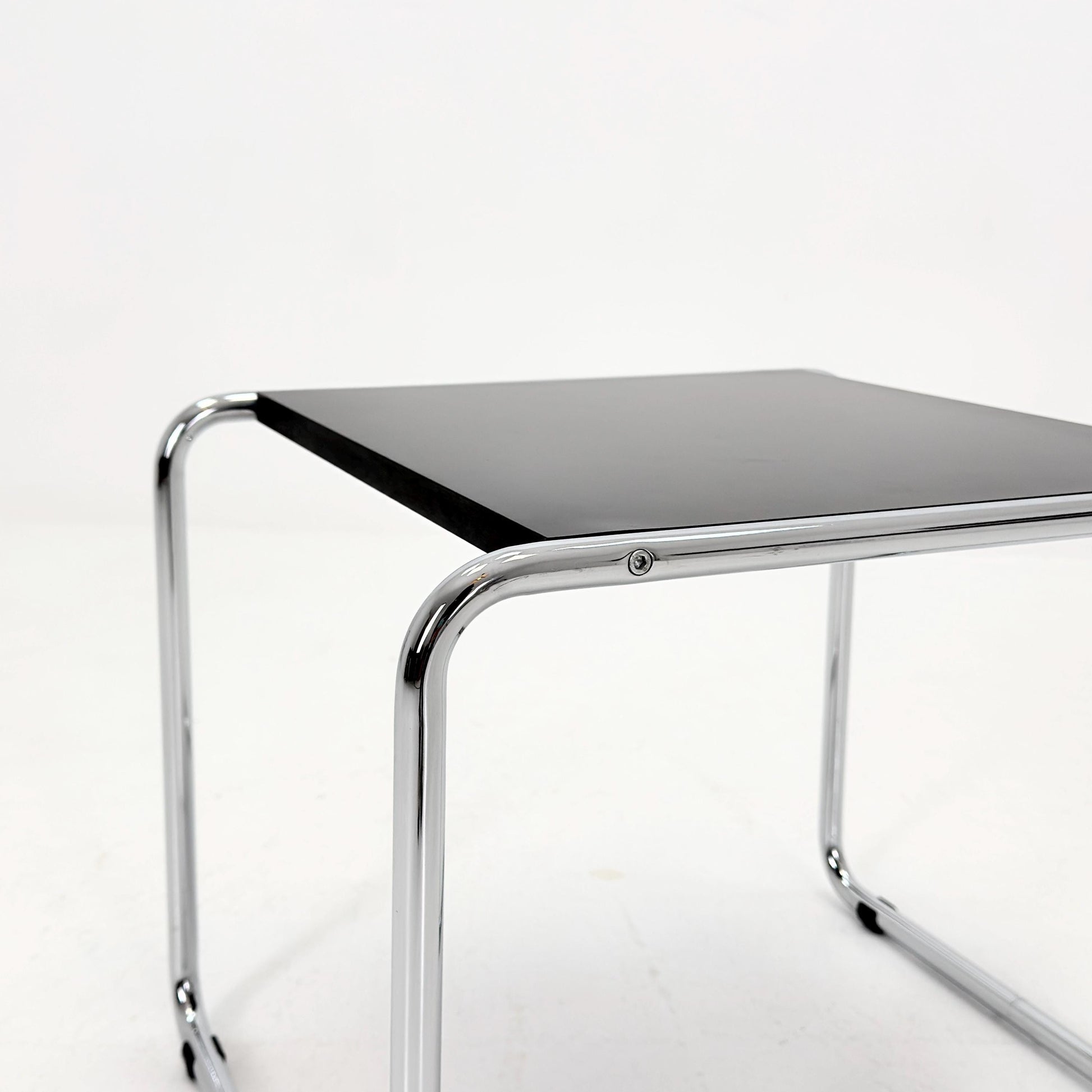 Mid century Bauhaus Marcel Breuer - Laccio Side coffee Table black Laminated Top with Tubular Chromed Base 1980s Itlay