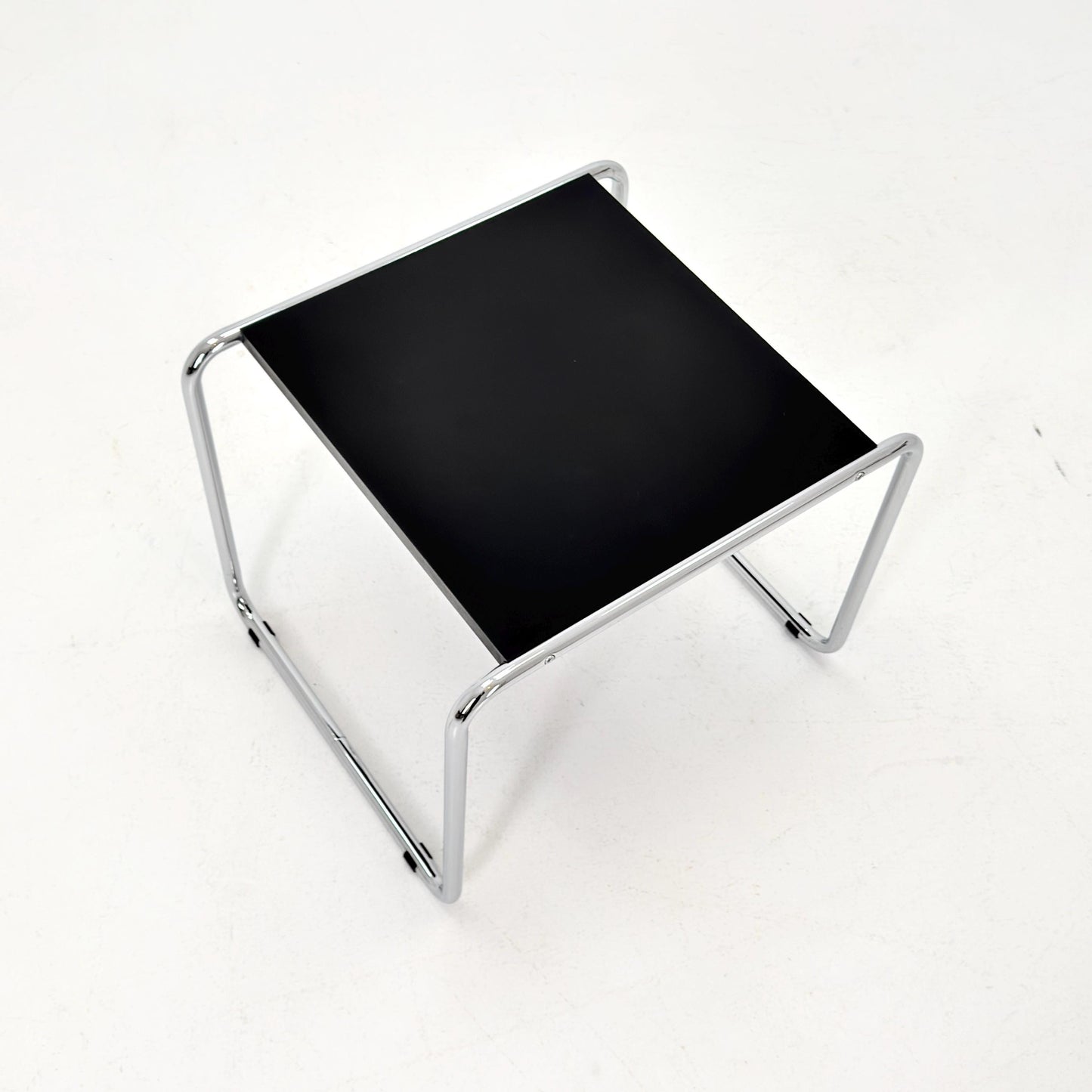 Mid century Bauhaus Marcel Breuer - Laccio Side coffee Table black Laminated Top with Tubular Chromed Base 1980s Itlay