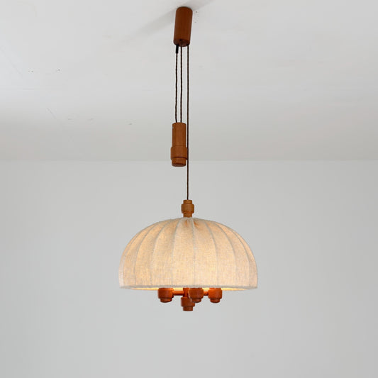 Mid-Century Adjustable Teak Wood & Fabric Pendant Lamp by Domus, Germany, 1960s