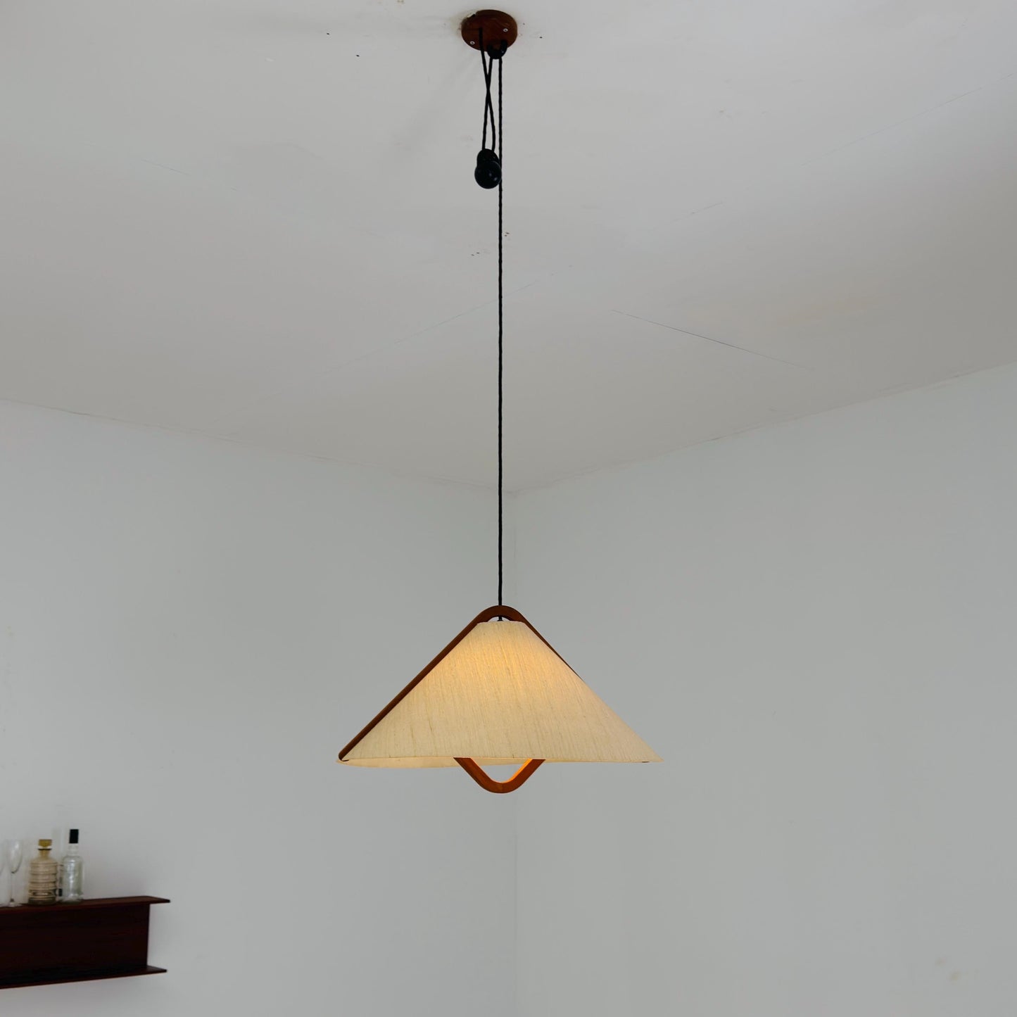 Mid-Century Adjustable Teak Wood & Fabric Pendant Lamp by Domus, Germany, 1960s