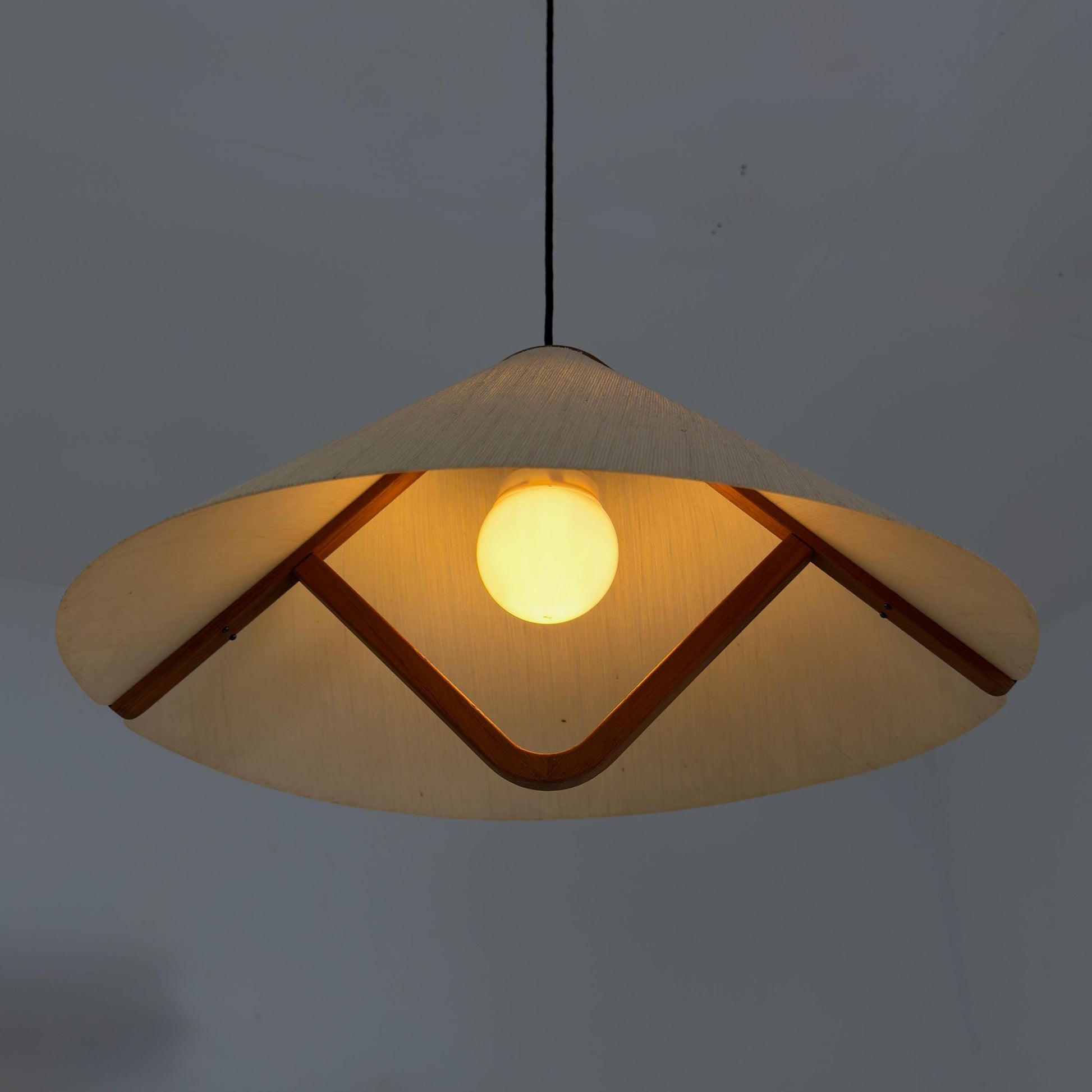 Mid-Century Adjustable Teak Wood & Fabric Pendant Lamp by Domus, Germany, 1960s