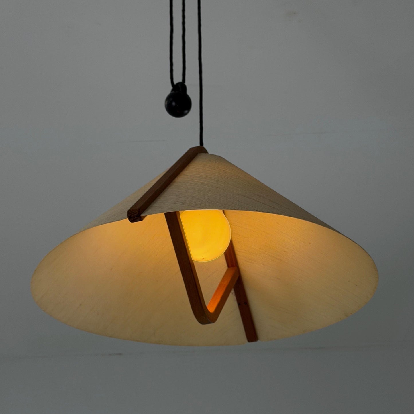 Mid-Century Adjustable Teak Wood & Fabric Pendant Lamp by Domus, Germany, 1960s