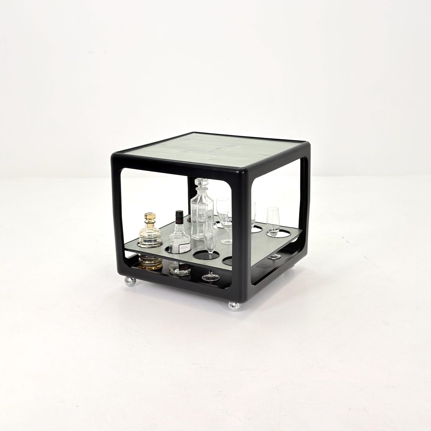 Rare Space Age Cube Bar Cart, by Horn 1970s Germany – Vintage Club Würfel Bar Table, Black & Green