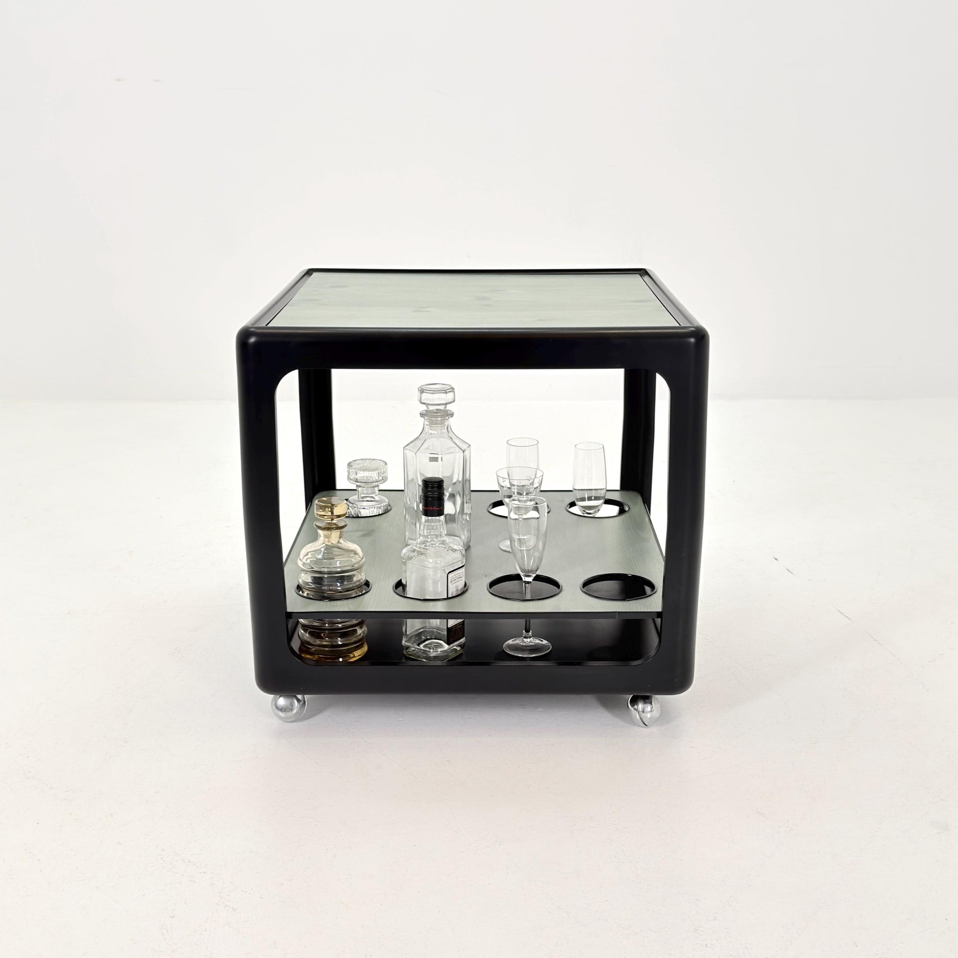 Rare Space Age Cube Bar Cart, by Horn 1970s Germany – Vintage Club Würfel Bar Table, Black & Green