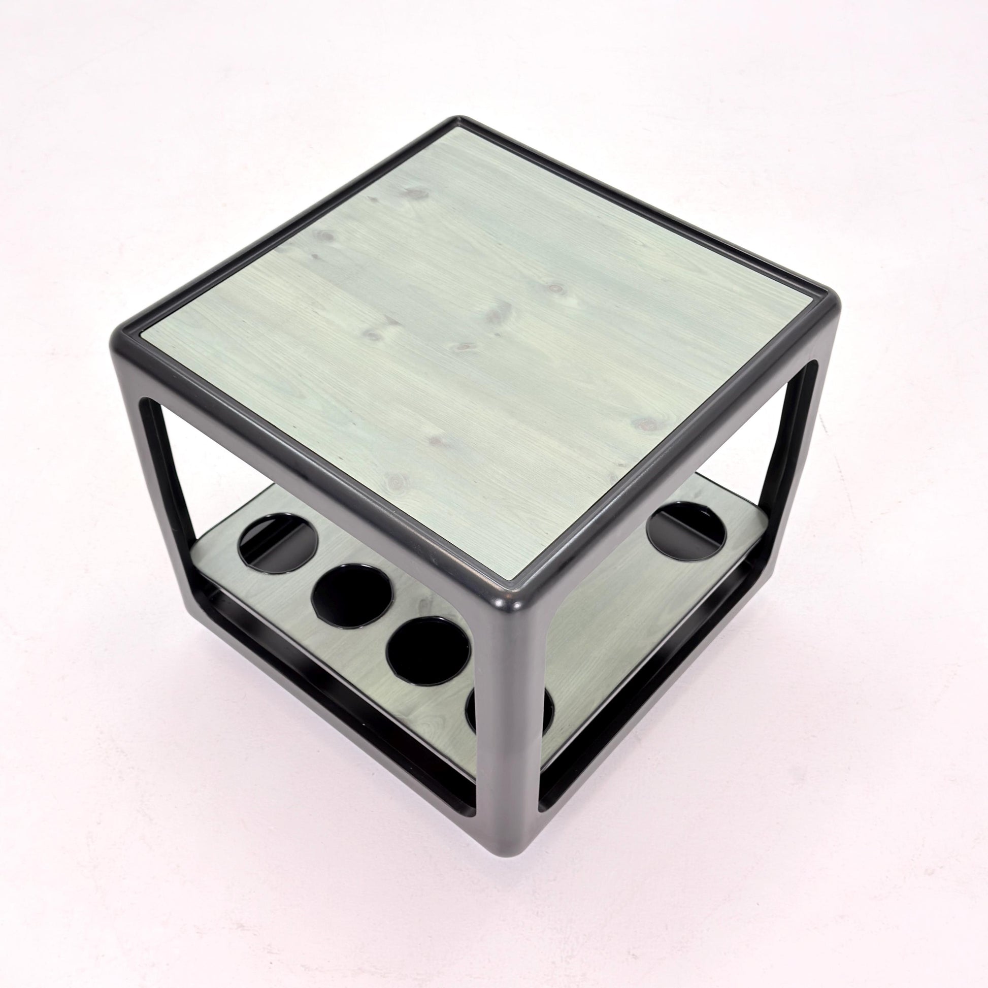 Rare Space Age Cube Bar Cart, by Horn 1970s Germany – Vintage Club Würfel Bar Table, Black & Green