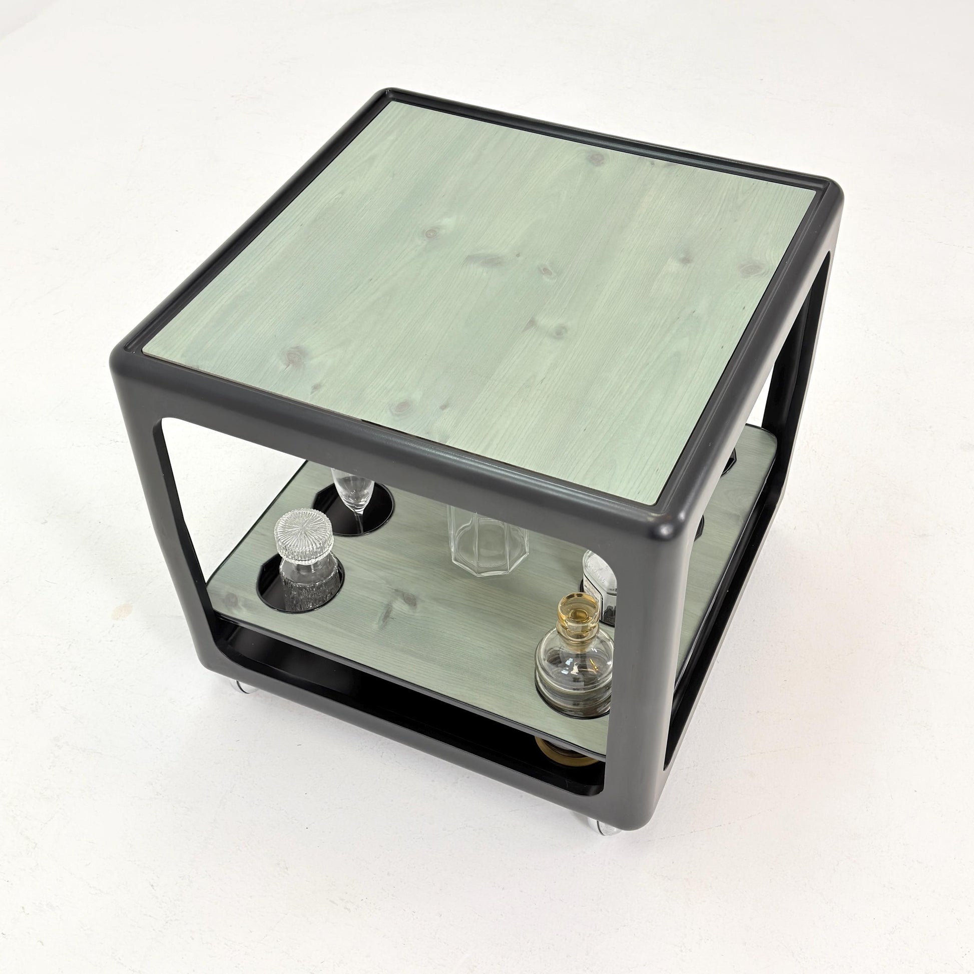 Rare Space Age Cube Bar Cart, by Horn 1970s Germany – Vintage Club Würfel Bar Table, Black & Green