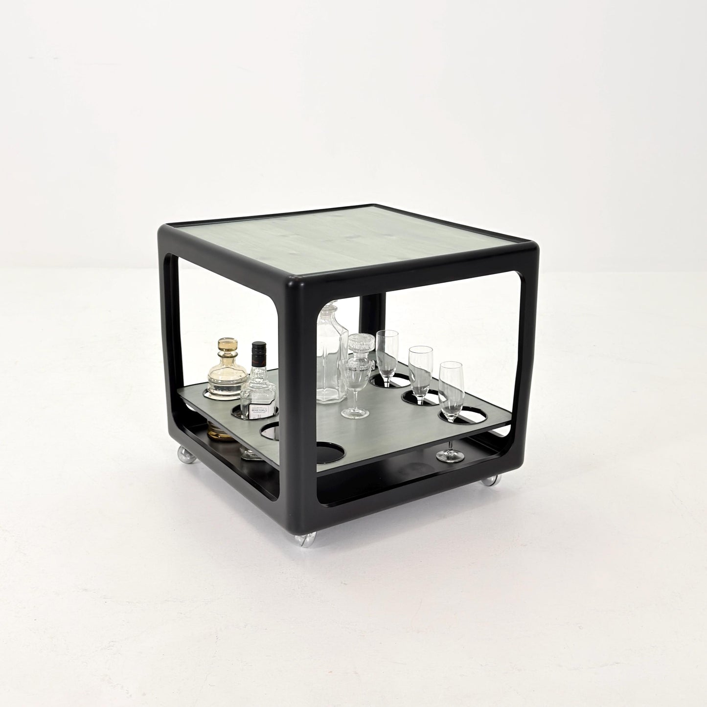 Rare Space Age Cube Bar Cart, by Horn 1970s Germany – Vintage Club Würfel Bar Table, Black & Green