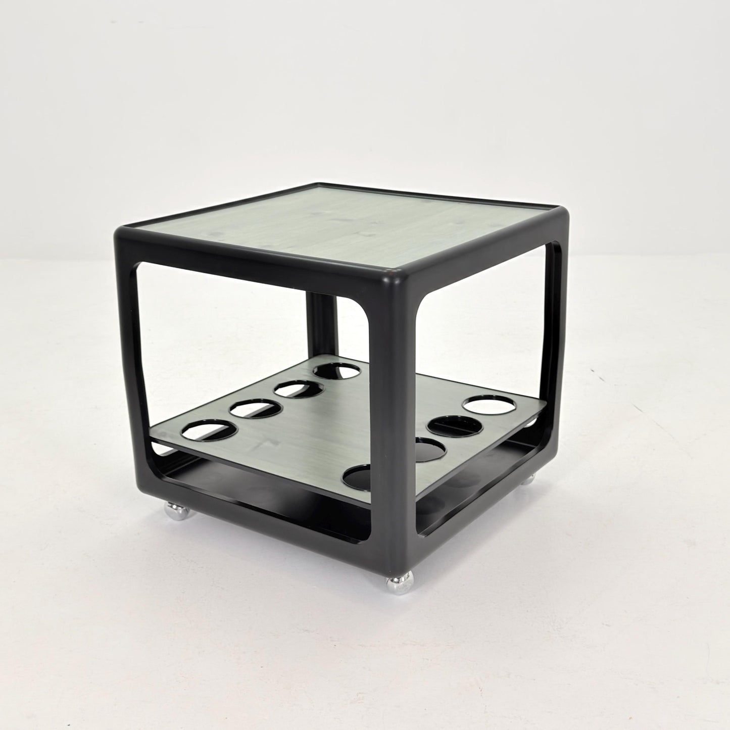 Rare Space Age Cube Bar Cart, by Horn 1970s Germany – Vintage Club Würfel Bar Table, Black & Green