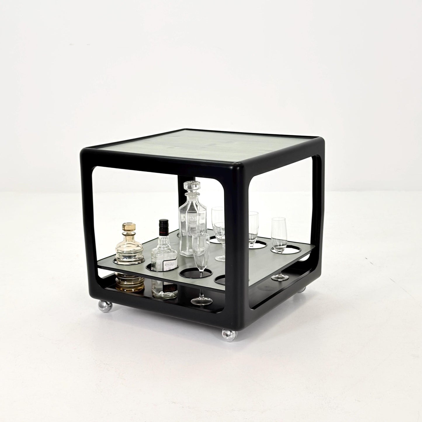 Rare Space Age Cube Bar Cart, by Horn 1970s Germany – Vintage Club Würfel Bar Table, Black & Green