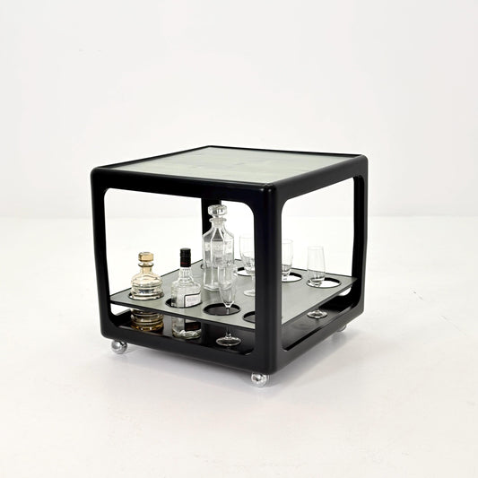 Rare Space Age Cube Bar Cart, by Horn 1970s Germany – Vintage Club Würfel Bar Table, Black & Green