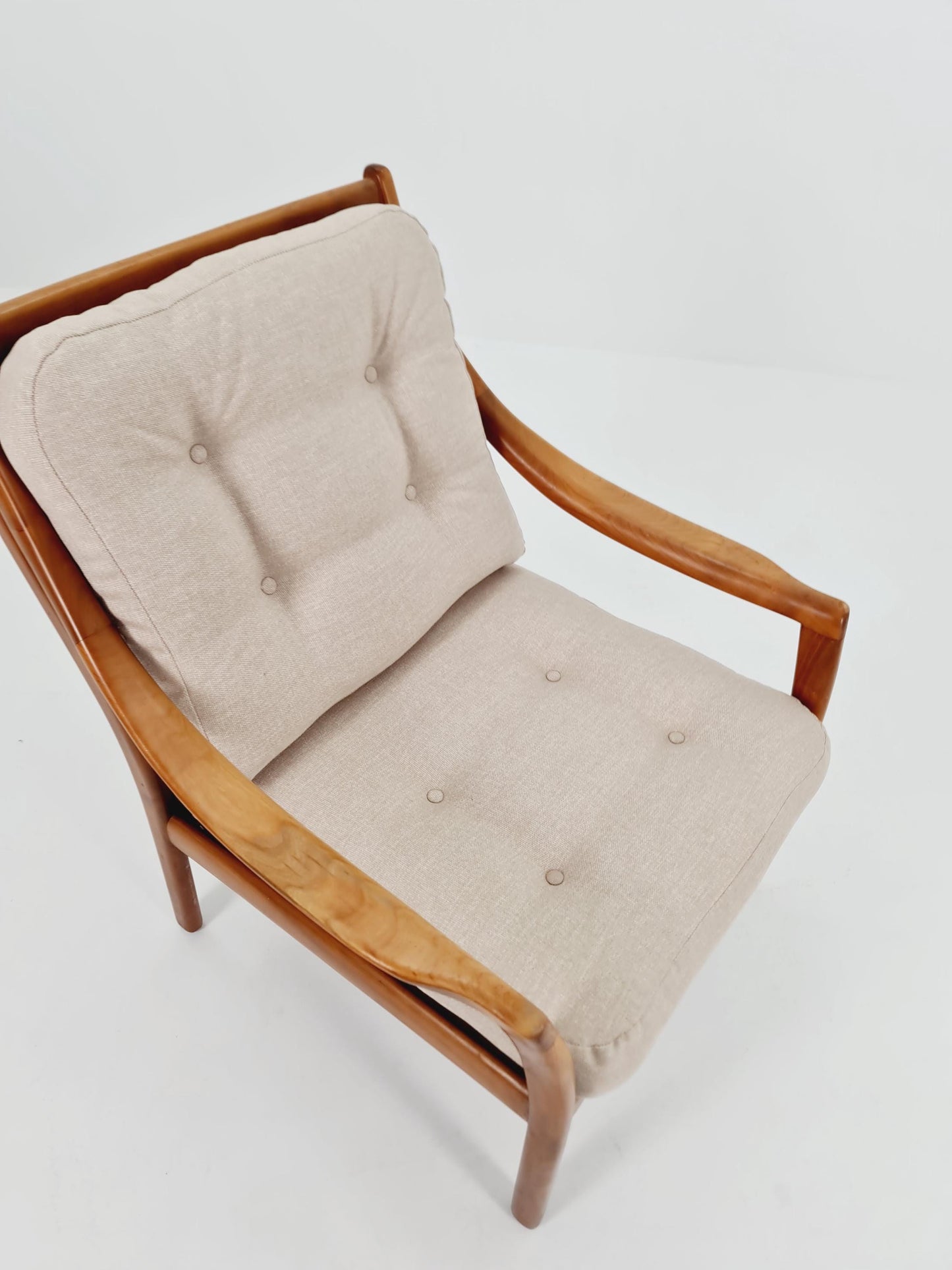 Mid Century Solid cherry wood lounge chair/ Easy chair byCarl Straub for Goldfeder , 1960s