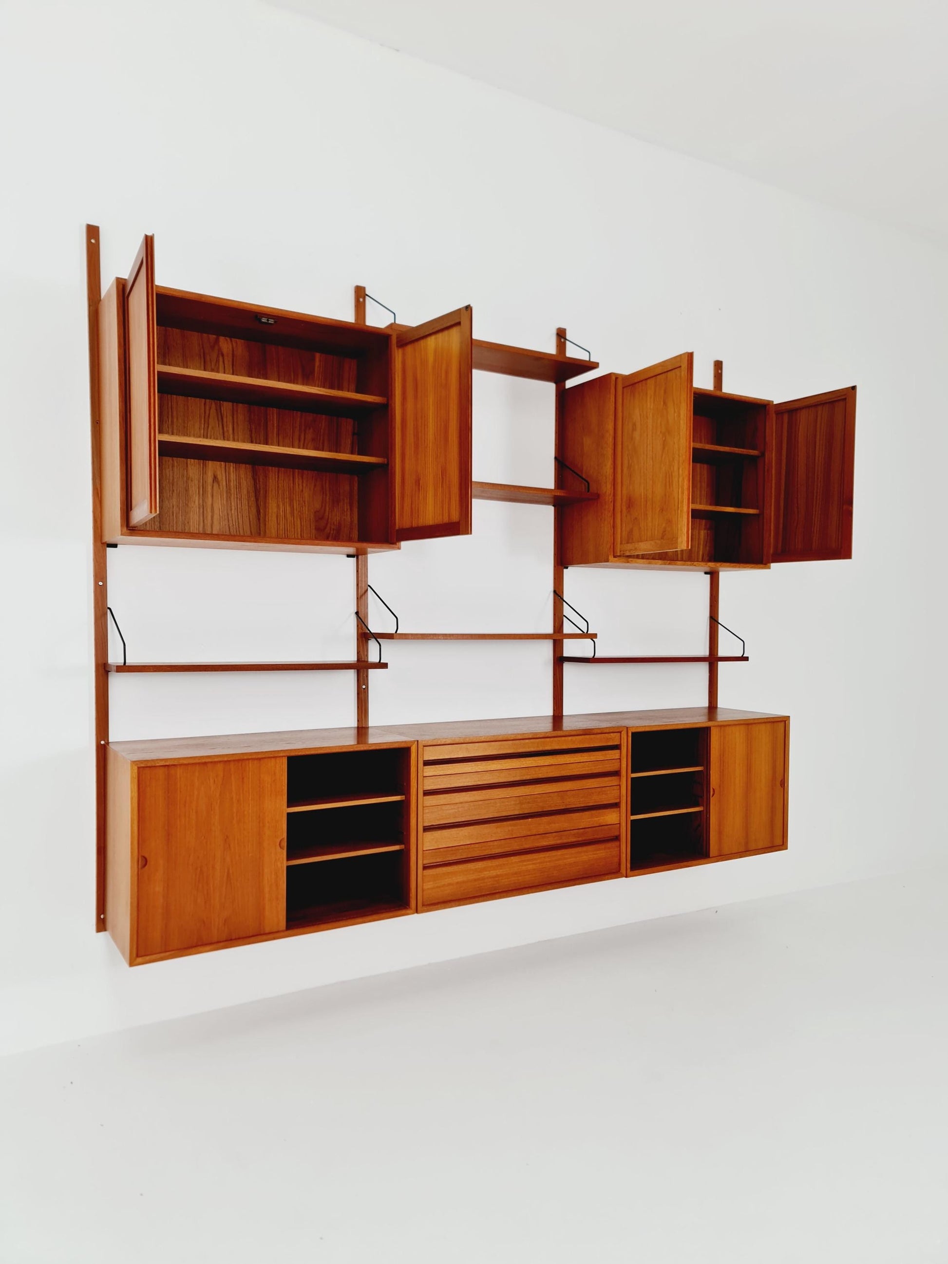 Big Mid century Danish Teak Wall Unit with 5 cabinets by Poul Cadovius for Cado, Denmark, 1960s
