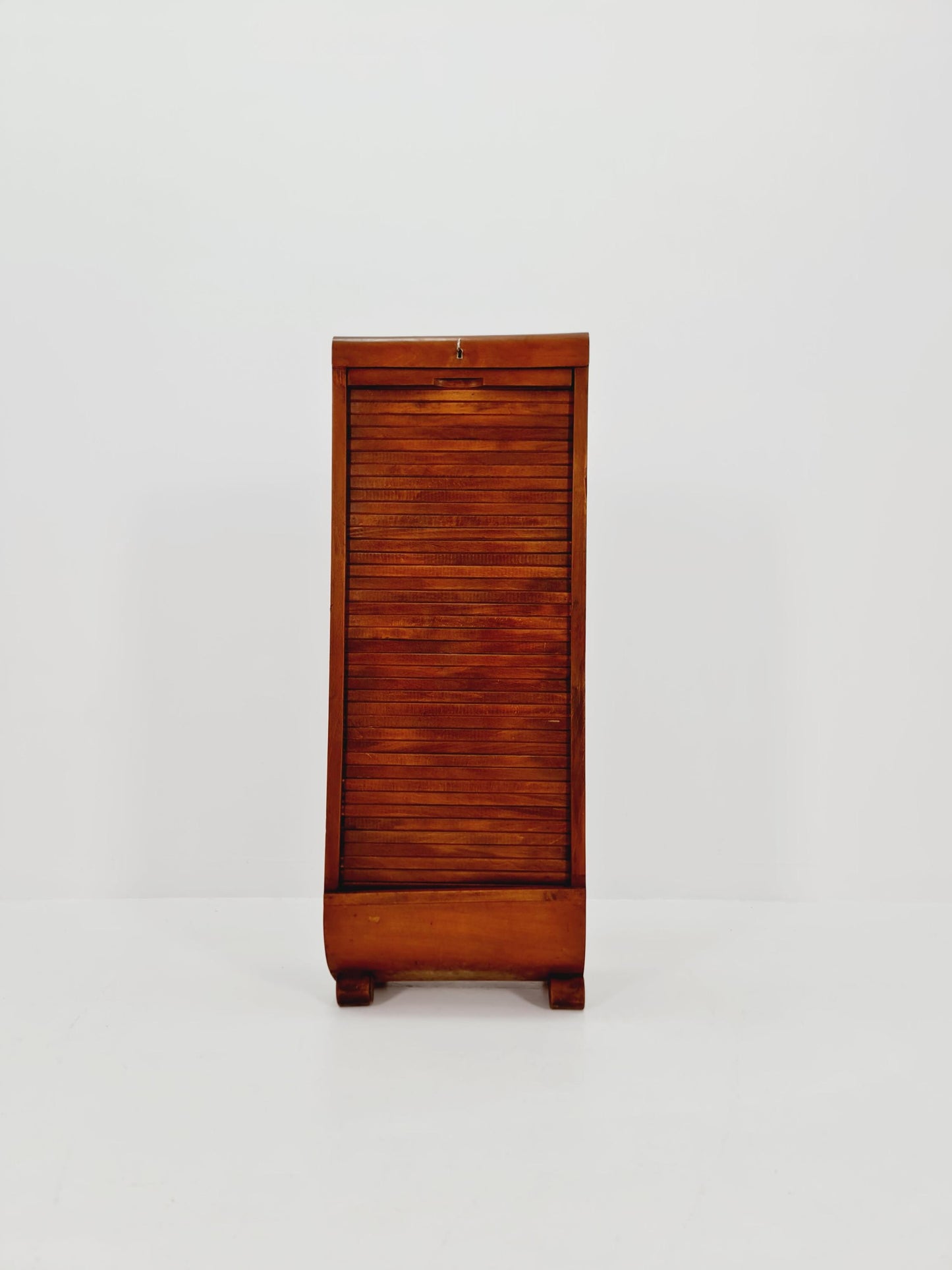 Mid century German roll document cabinet in Wood by Ekawerk Büro Möbel , 1950s