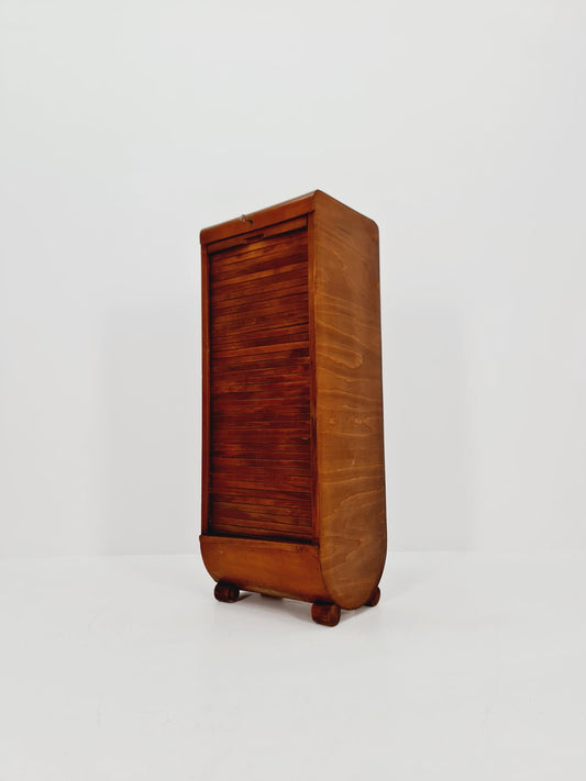 Mid century German roll document cabinet in Wood by Ekawerk Büro Möbel , 1950s