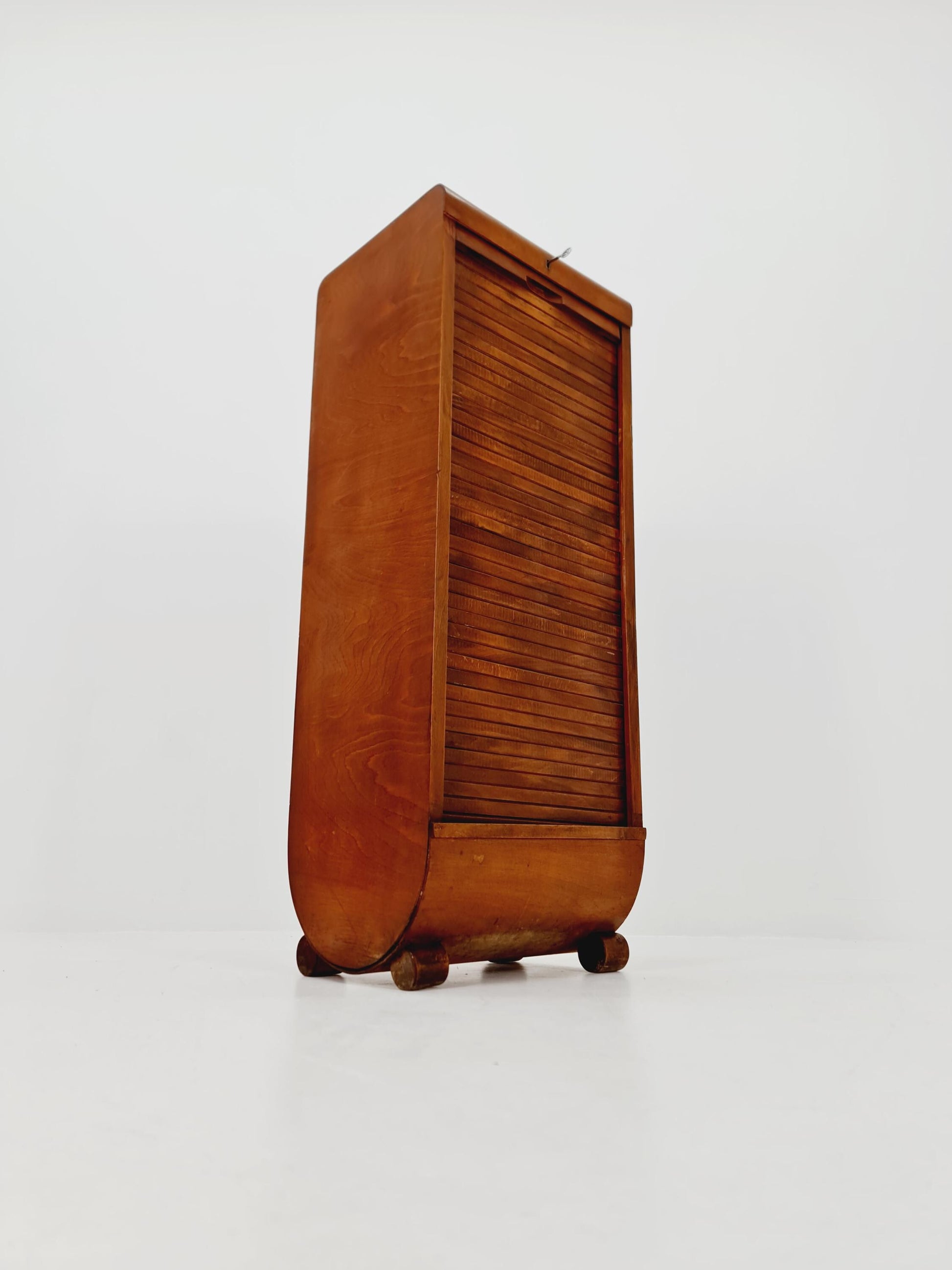 Mid century German roll document cabinet in Wood by Ekawerk Büro Möbel , 1950s