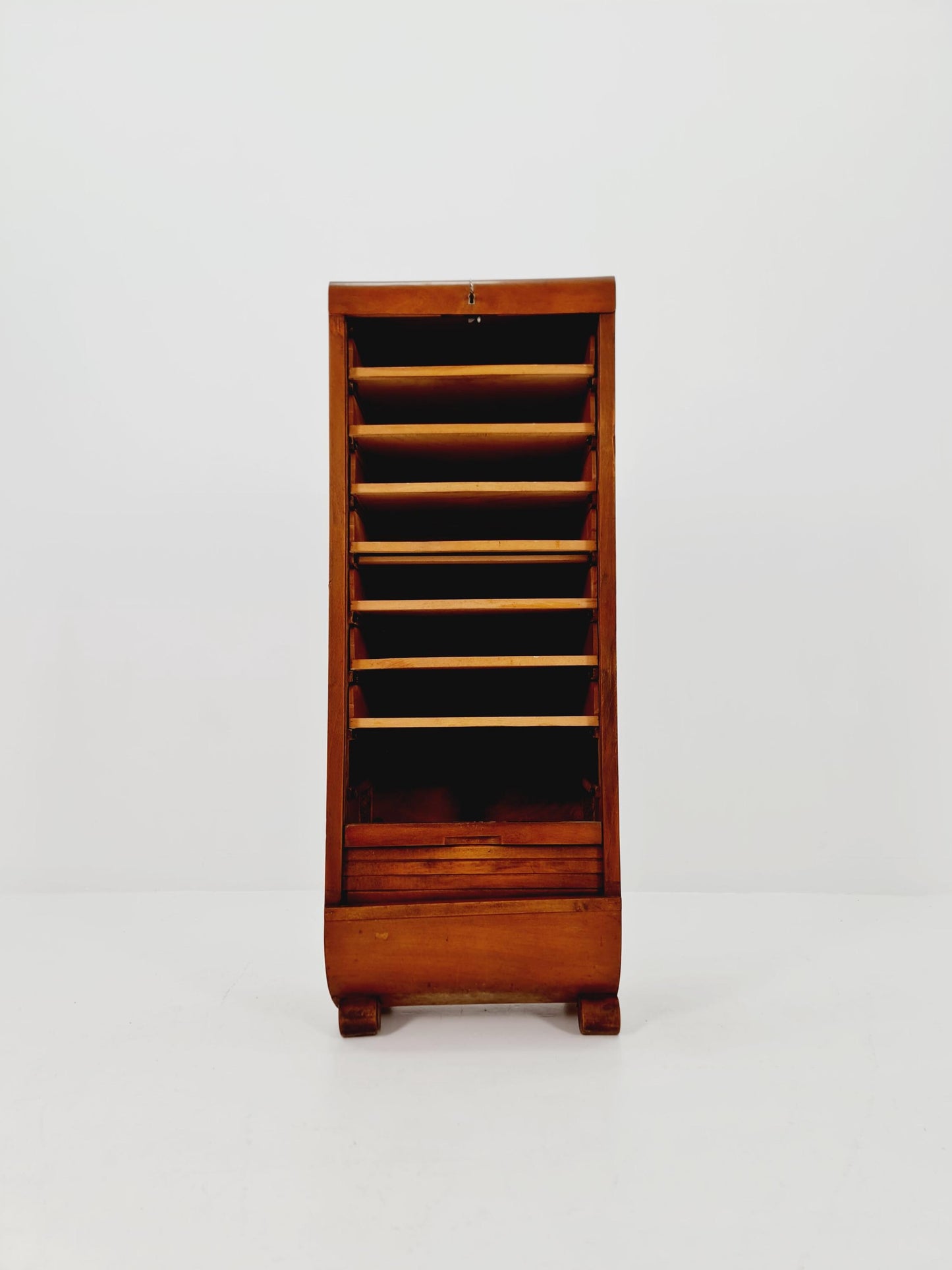 Mid century German roll document cabinet in Wood by Ekawerk Büro Möbel , 1950s