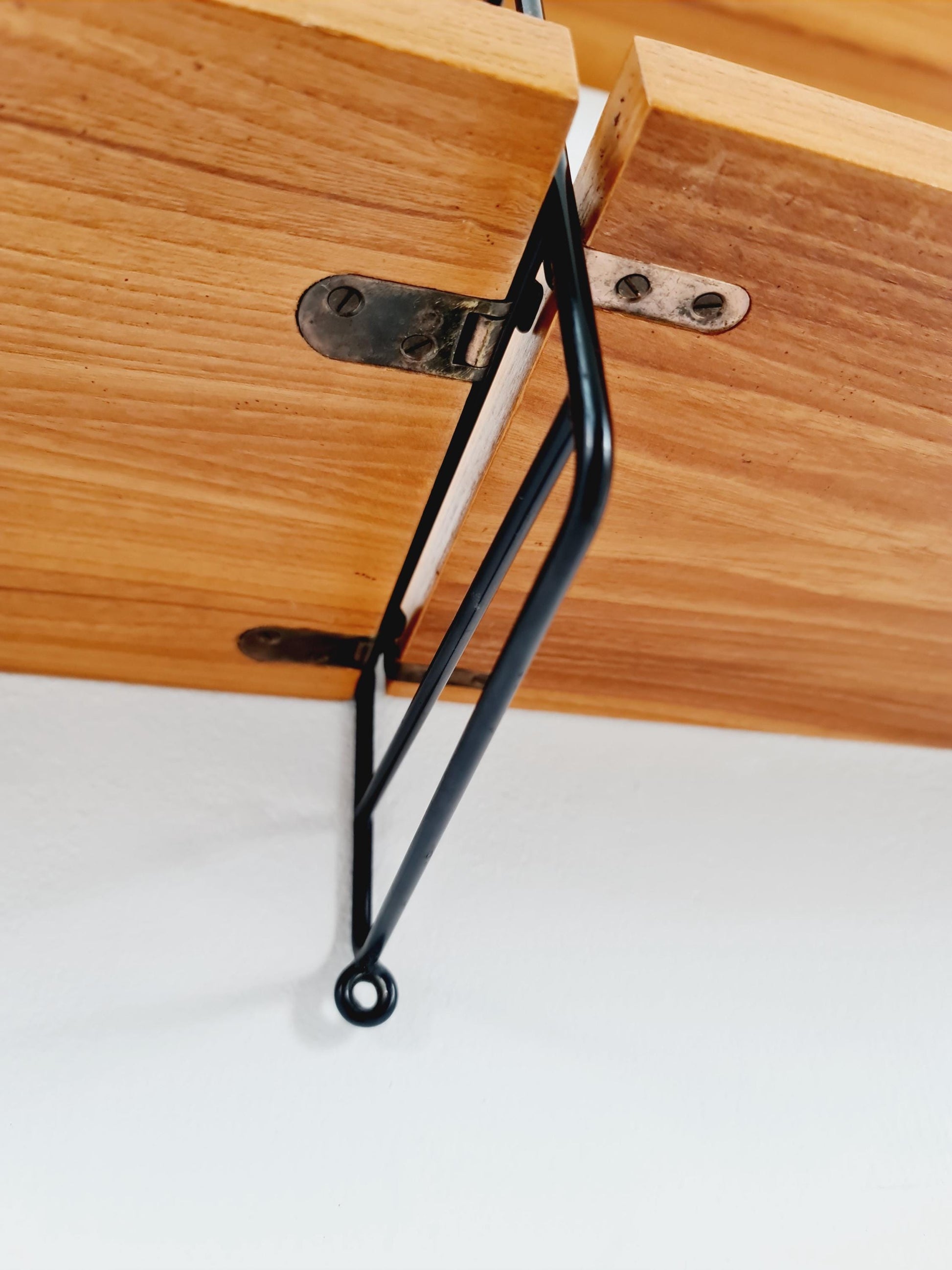 Original MCM Ash wood shelving system - consists of Black lacquered metal ladders, from string Stockholm 1960s