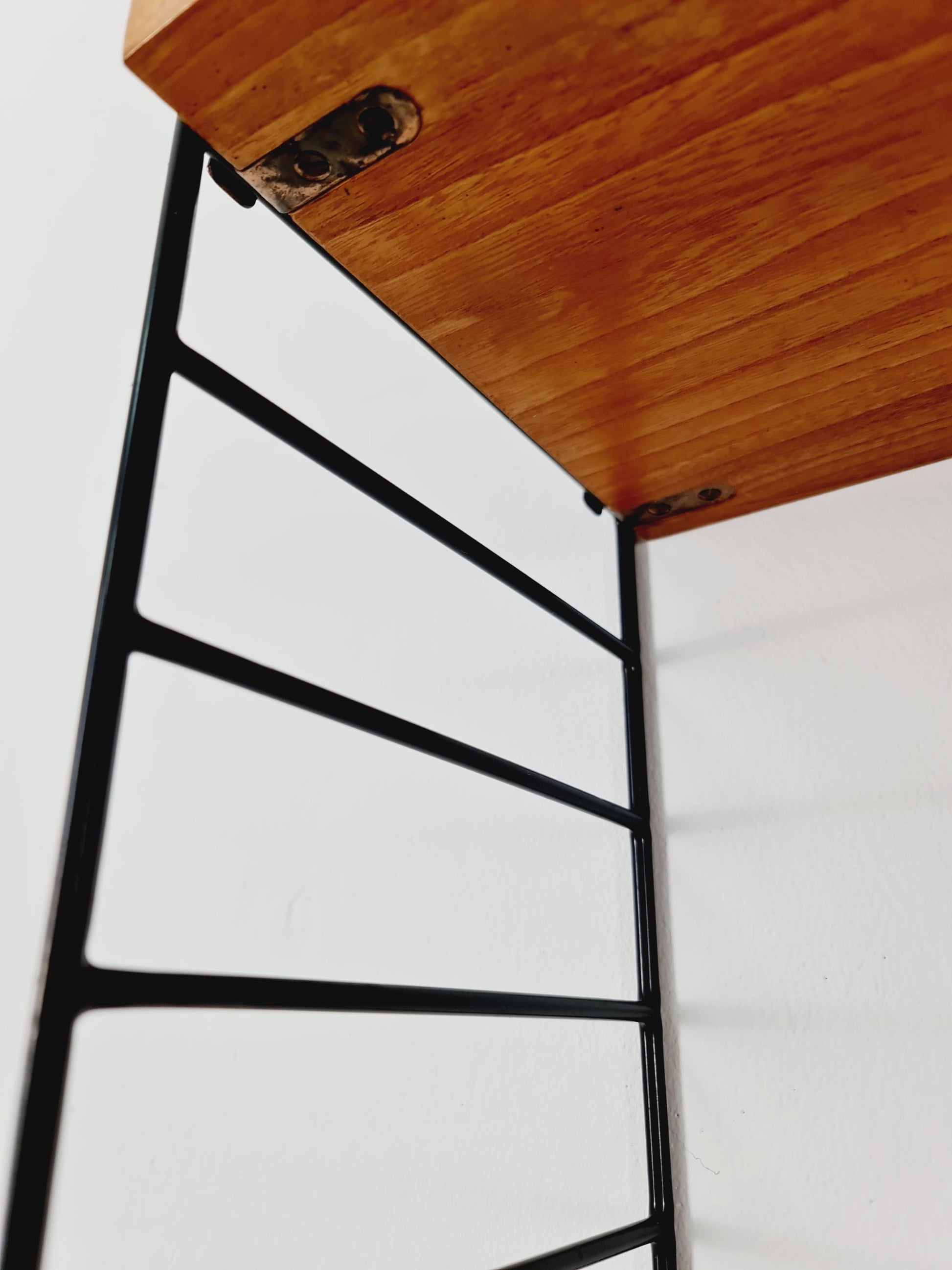 Original MCM Ash wood shelving system - consists of Black lacquered metal ladders, from string Stockholm 1960s