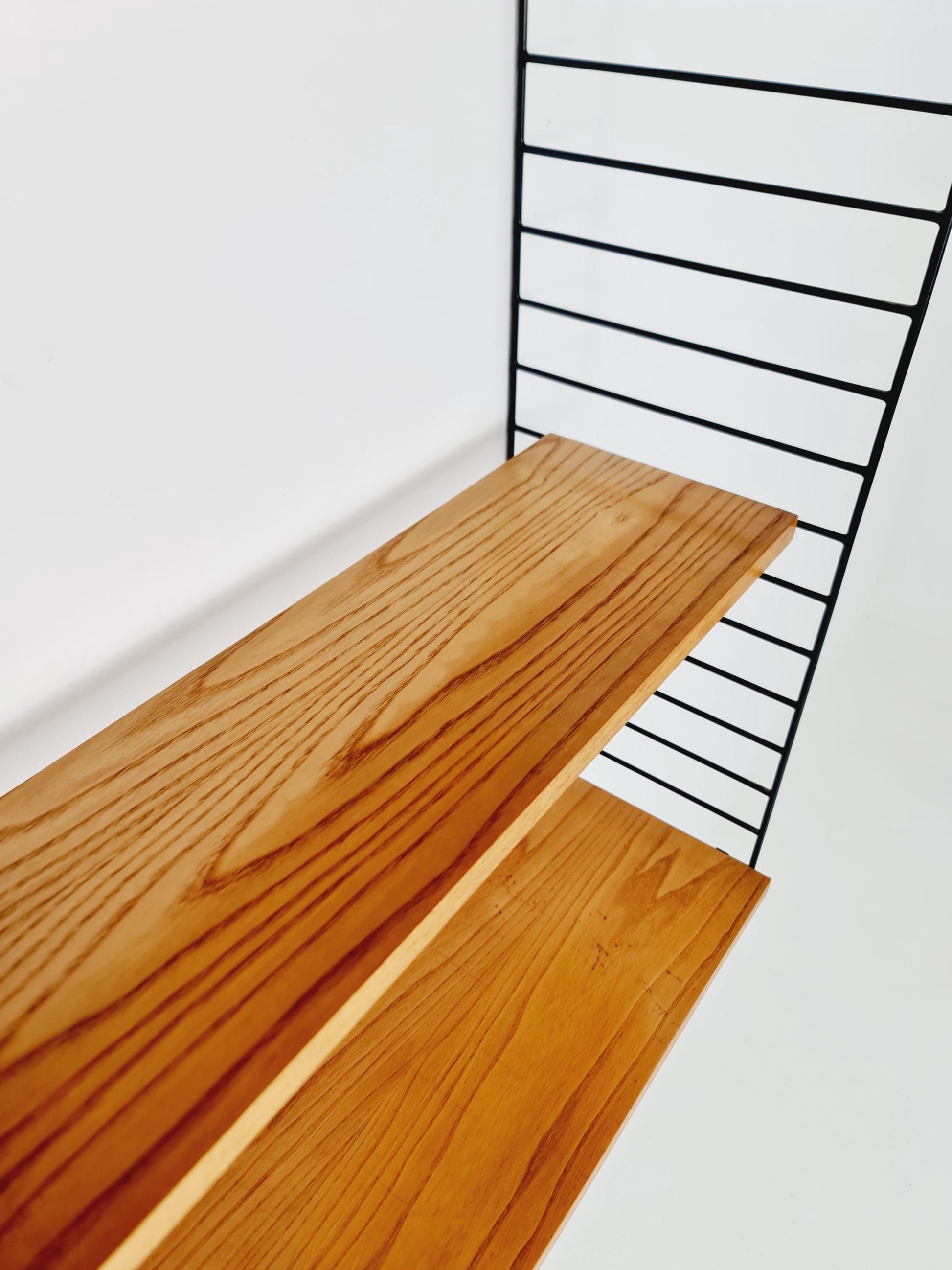 Wall-mounted original Swedish string shelf-system, drawers, bookcase teak by Nils & Kajsa Strinning, 1960s