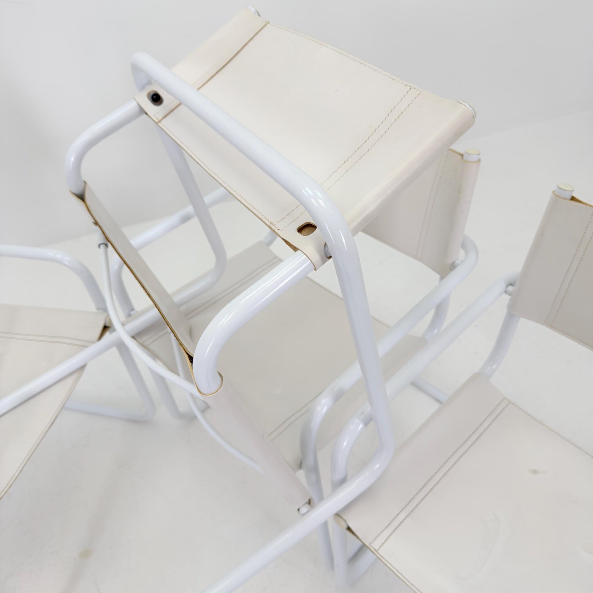 Set of 4 Mid Century Bauhaus Dining Chairs by Mart Stam & Marcel Breuer for Fasem Italy, 1980s – Rare All White Edition Cantilever Chairs