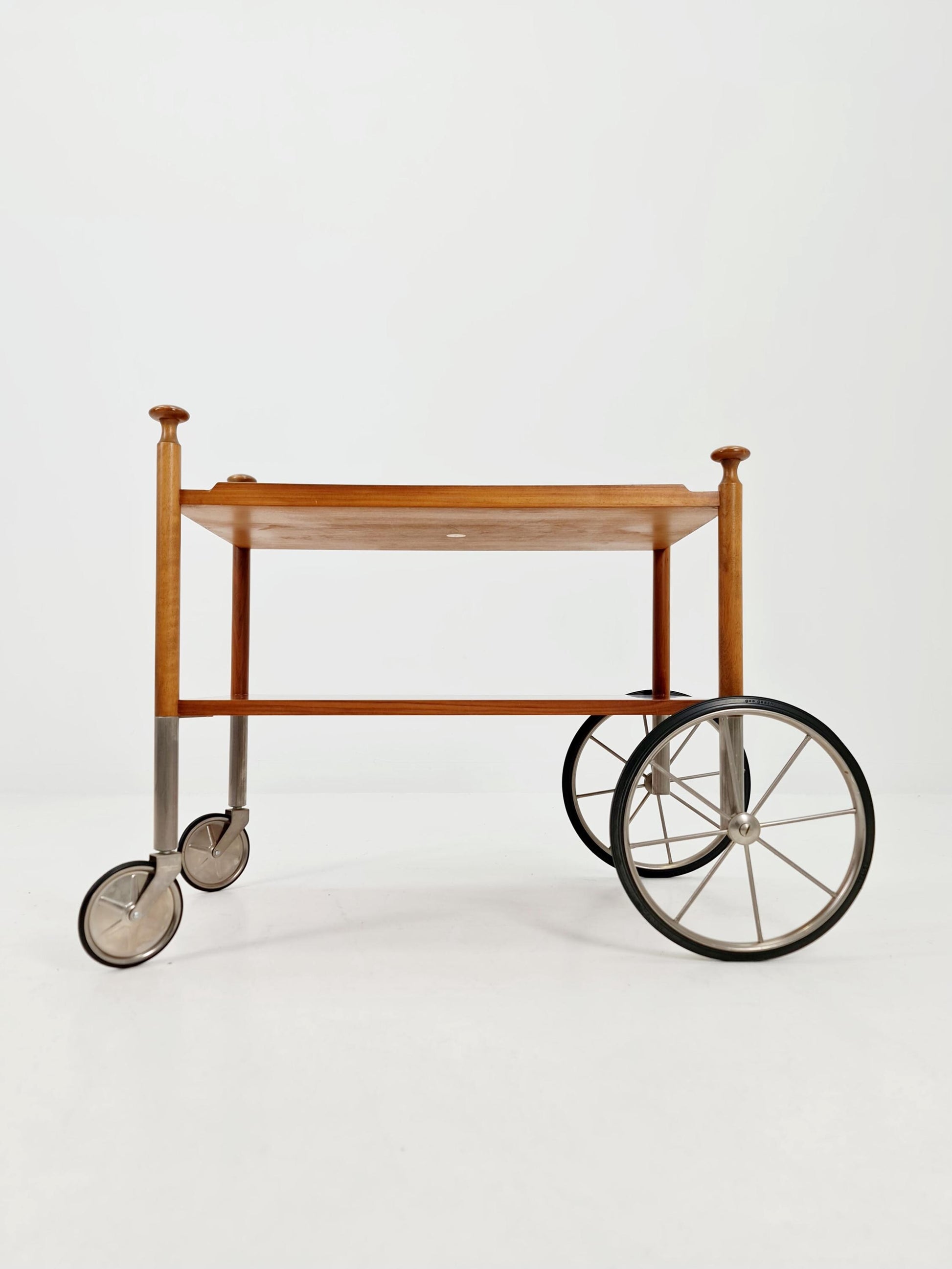 Vintage German trolley bar cart in Walnut & Chrome By Wilhem Renz , 1960s