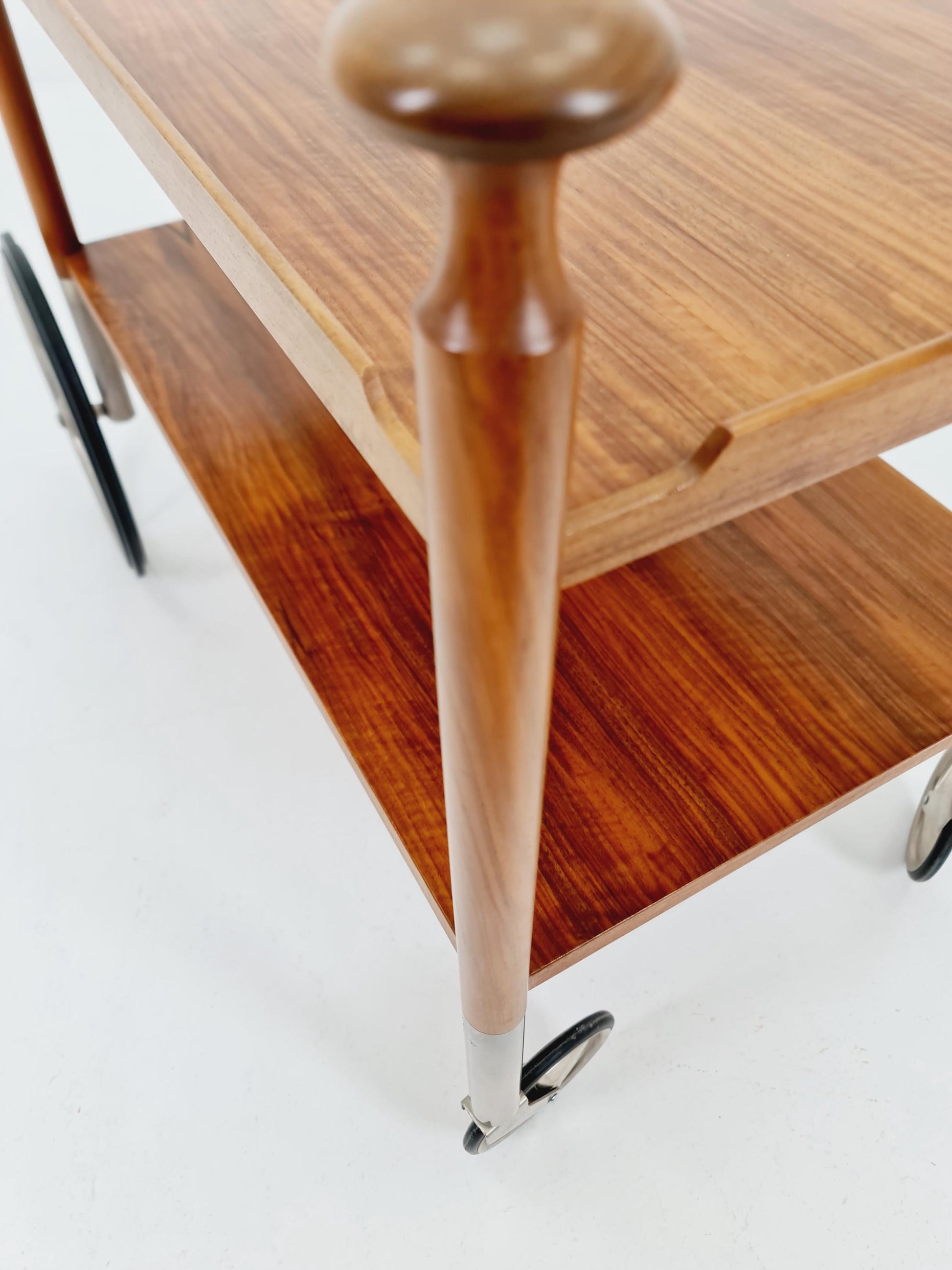 Vintage German trolley bar cart in Walnut & Chrome By Wilhem Renz , 1960s