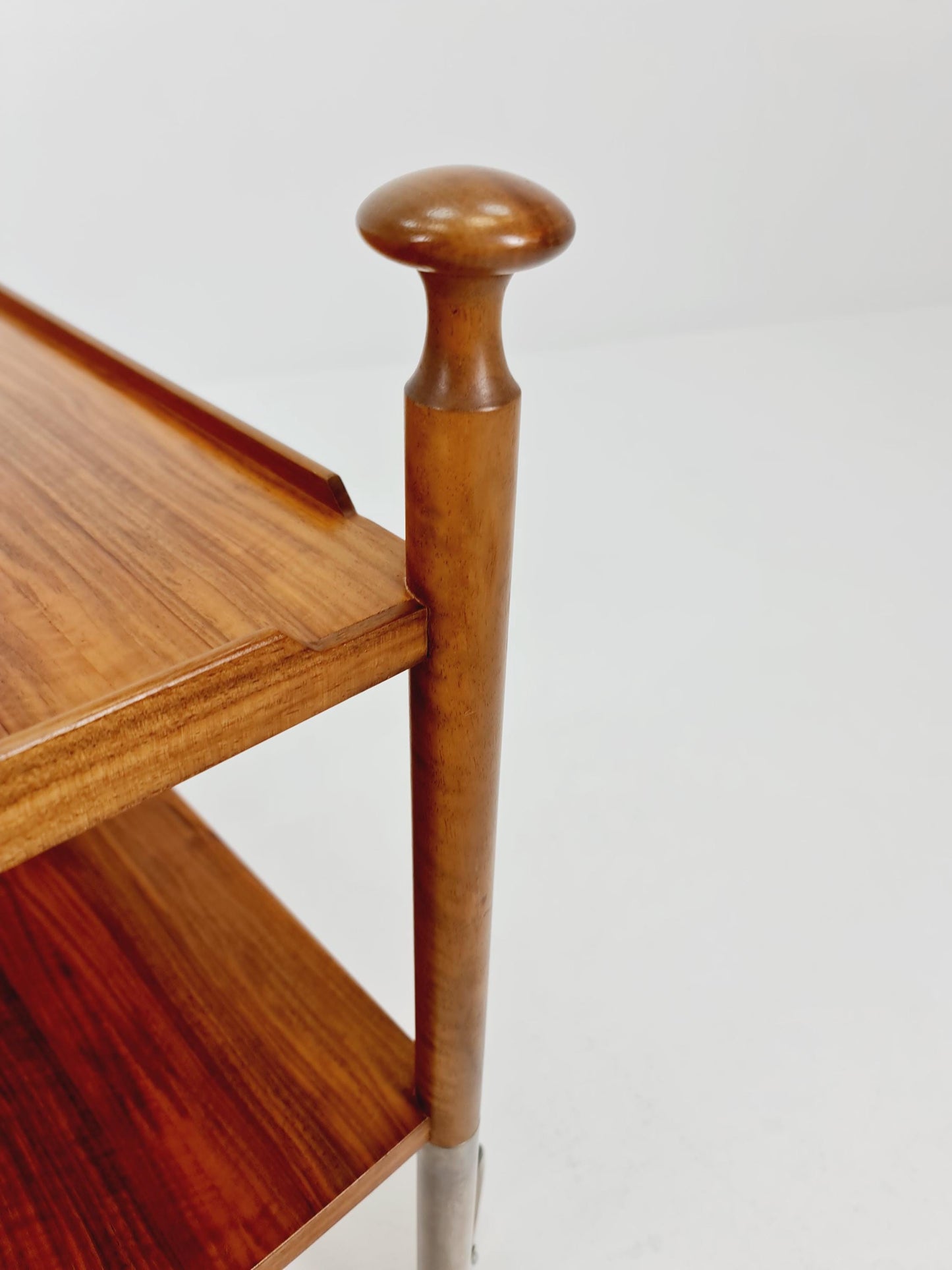 Vintage German trolley bar cart in Walnut & Chrome By Wilhem Renz , 1960s