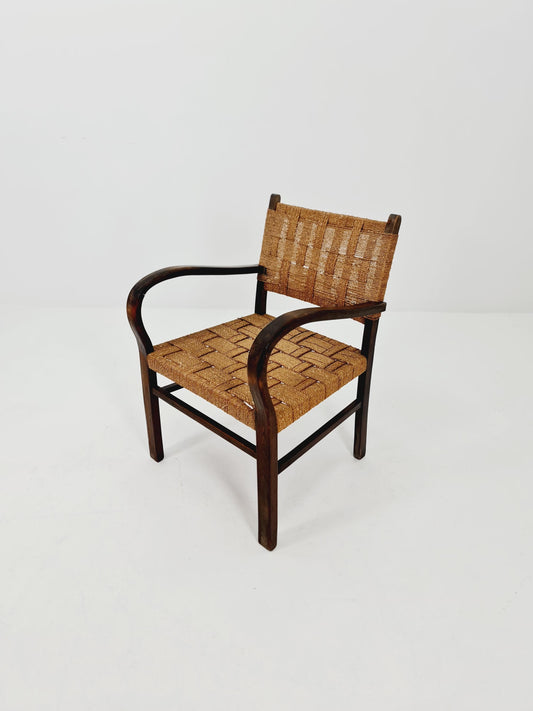 Bauhaus vintage papercord armchair by Ehrich Dieckmann, 1930s