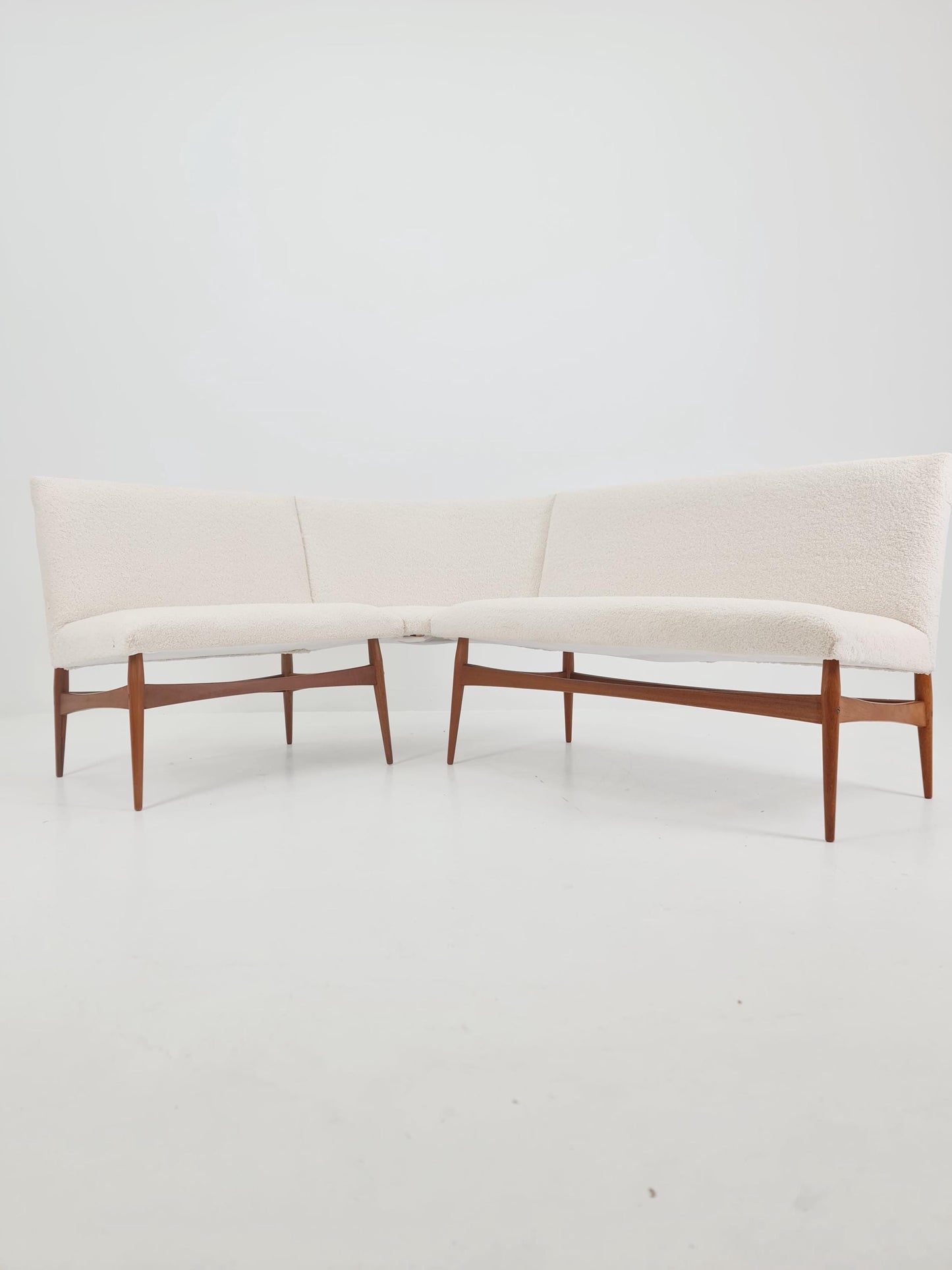 Mid century Danish Modern croner sofa in teak wood and Teddy Fabric 1960s
