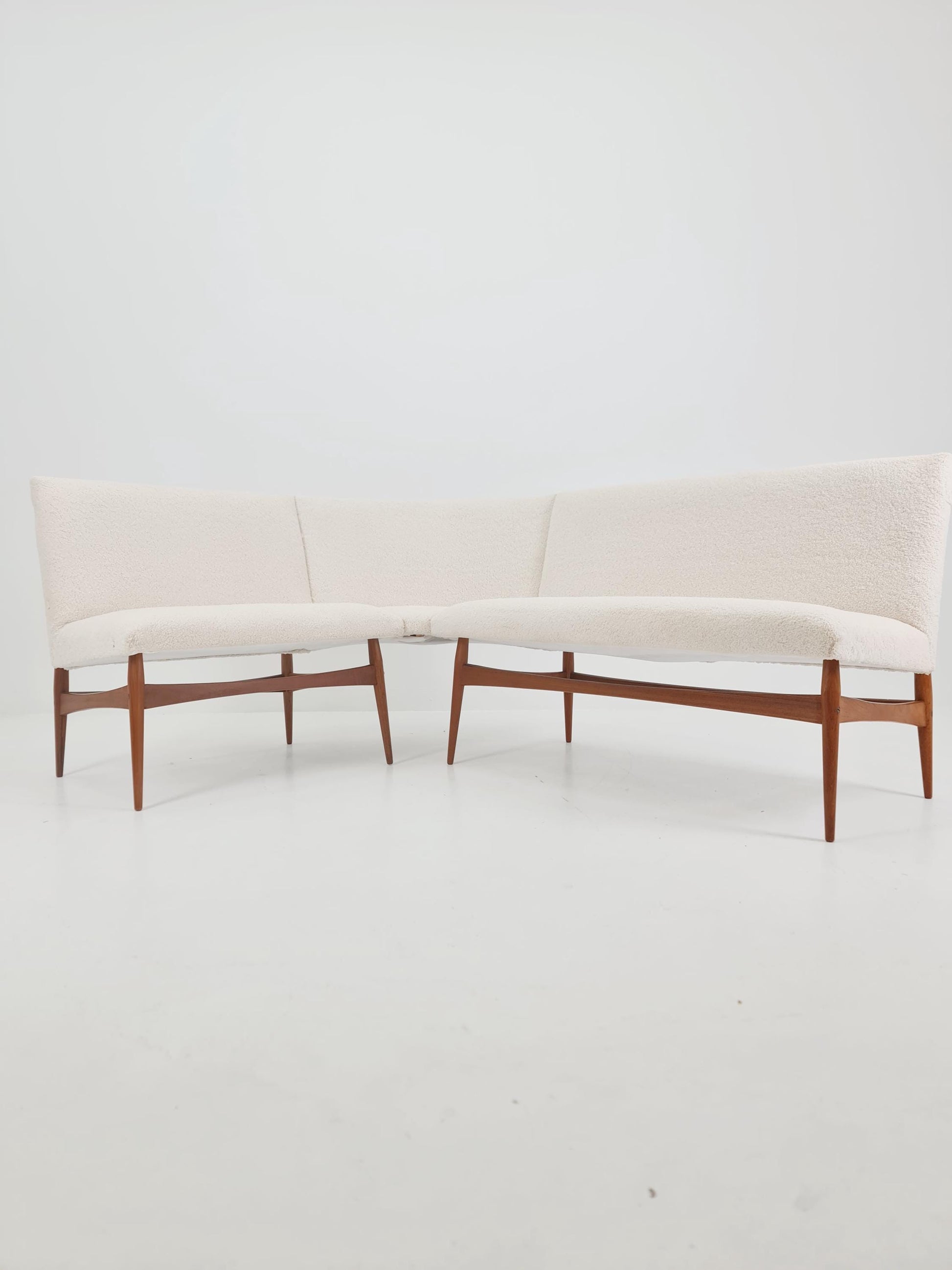 Mid century Danish Modern croner sofa in teak wood and Teddy Fabric 1960s