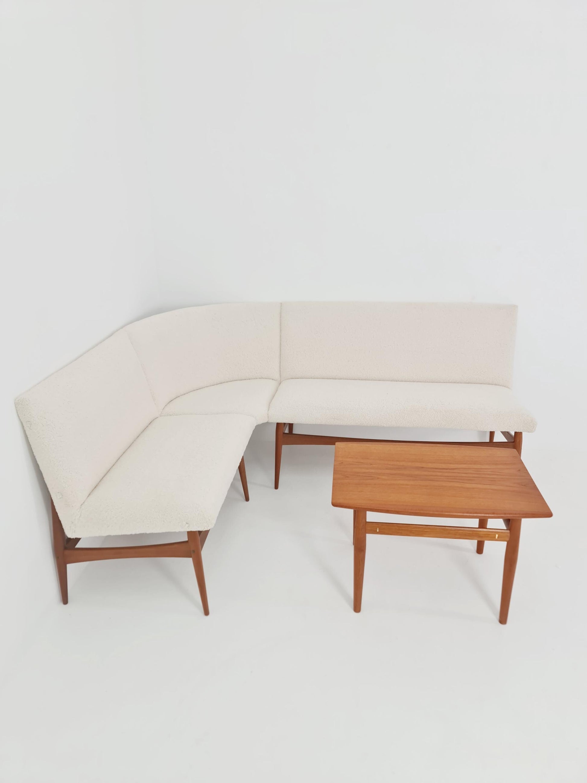 Mid century Danish Modern croner sofa in teak wood and Teddy Fabric 1960s