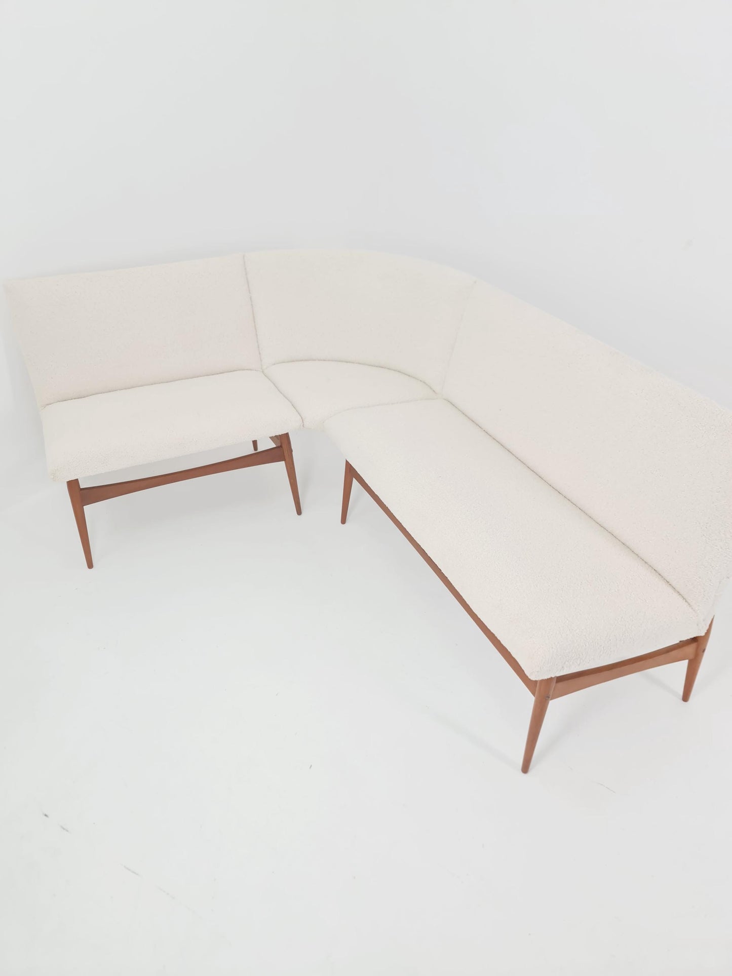 Mid century Danish Modern croner sofa in teak wood and Teddy Fabric 1960s