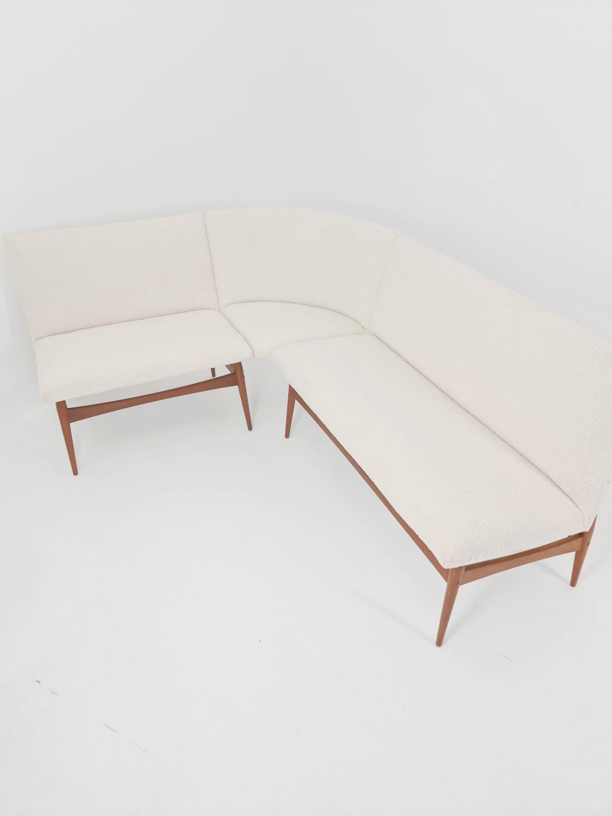 Mid century Danish Modern croner sofa in teak wood and Teddy Fabric 1960s