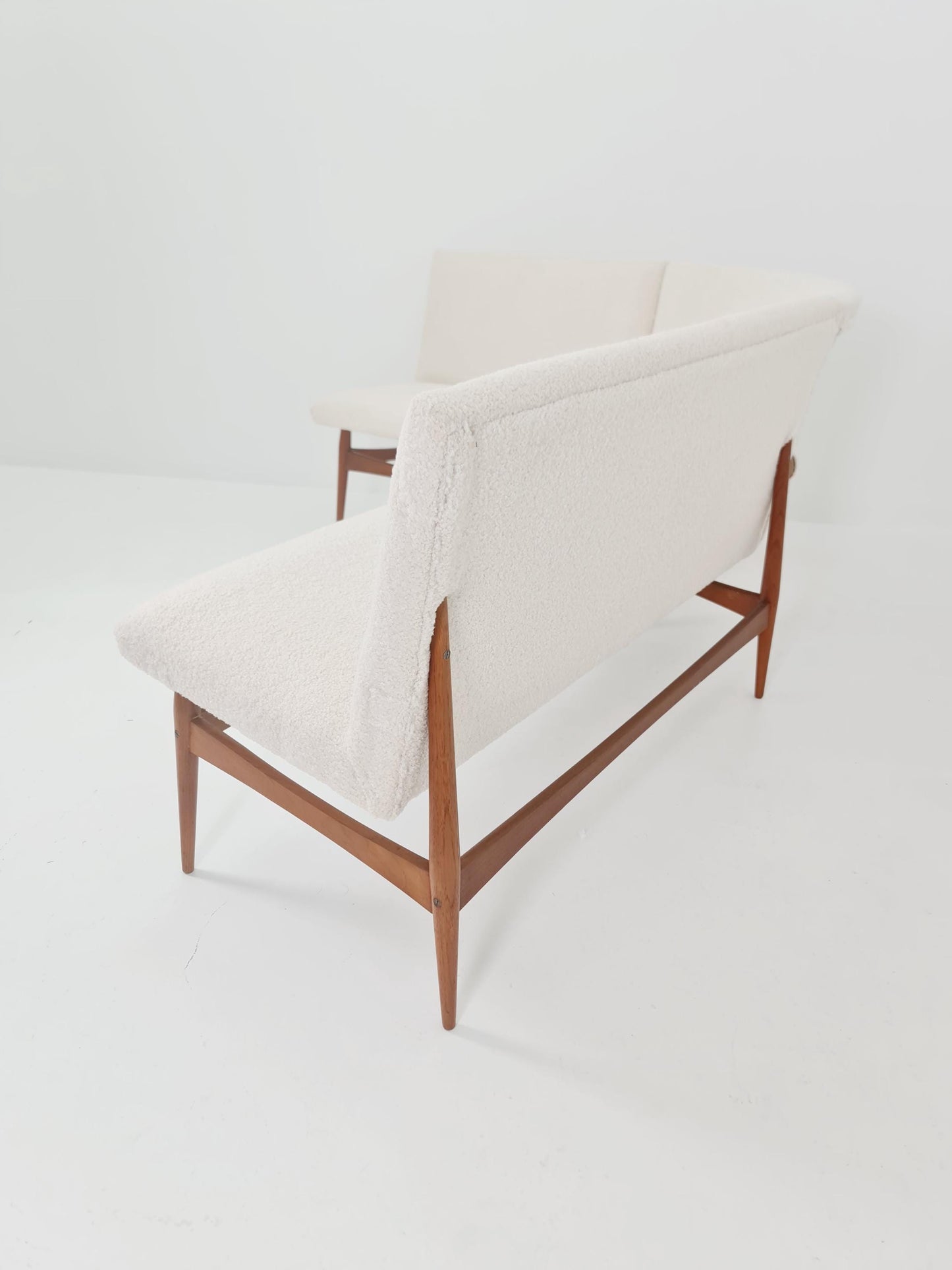 Mid century Danish Modern croner sofa in teak wood and Teddy Fabric 1960s