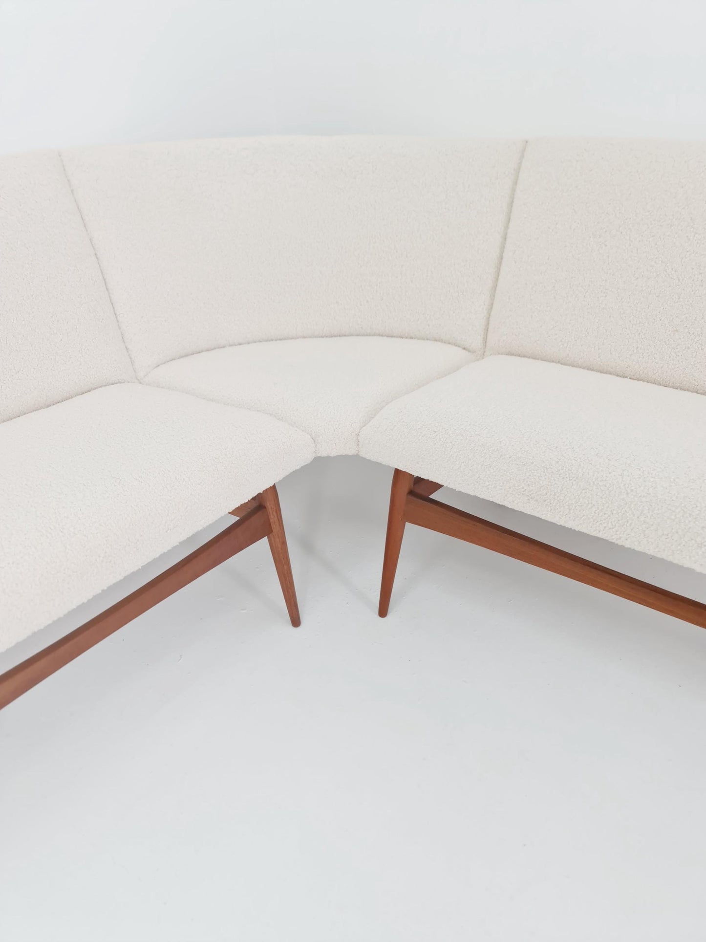Mid century Danish Modern croner sofa in teak wood and Teddy Fabric 1960s