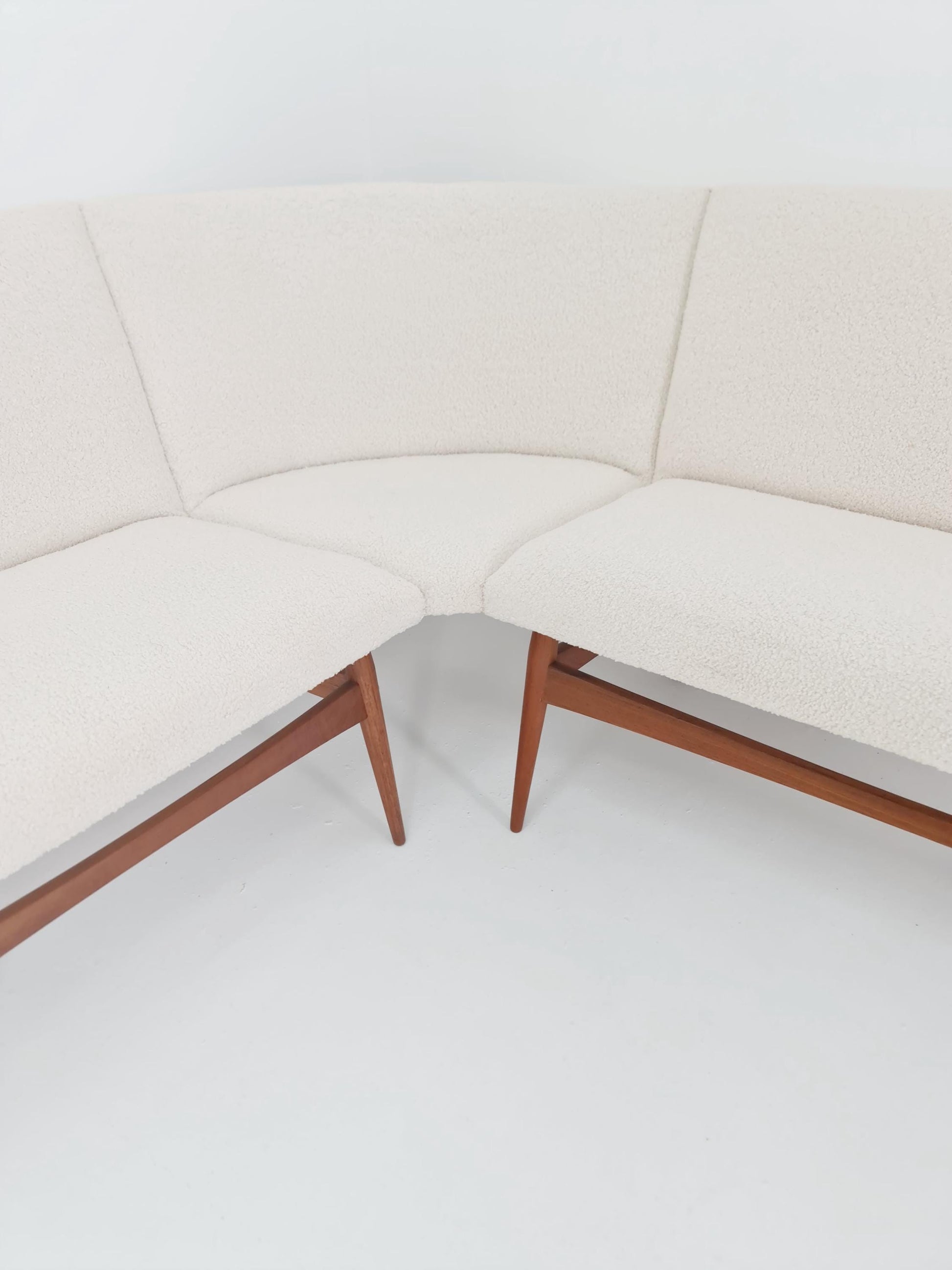 Mid century Danish Modern croner sofa in teak wood and Teddy Fabric 1960s