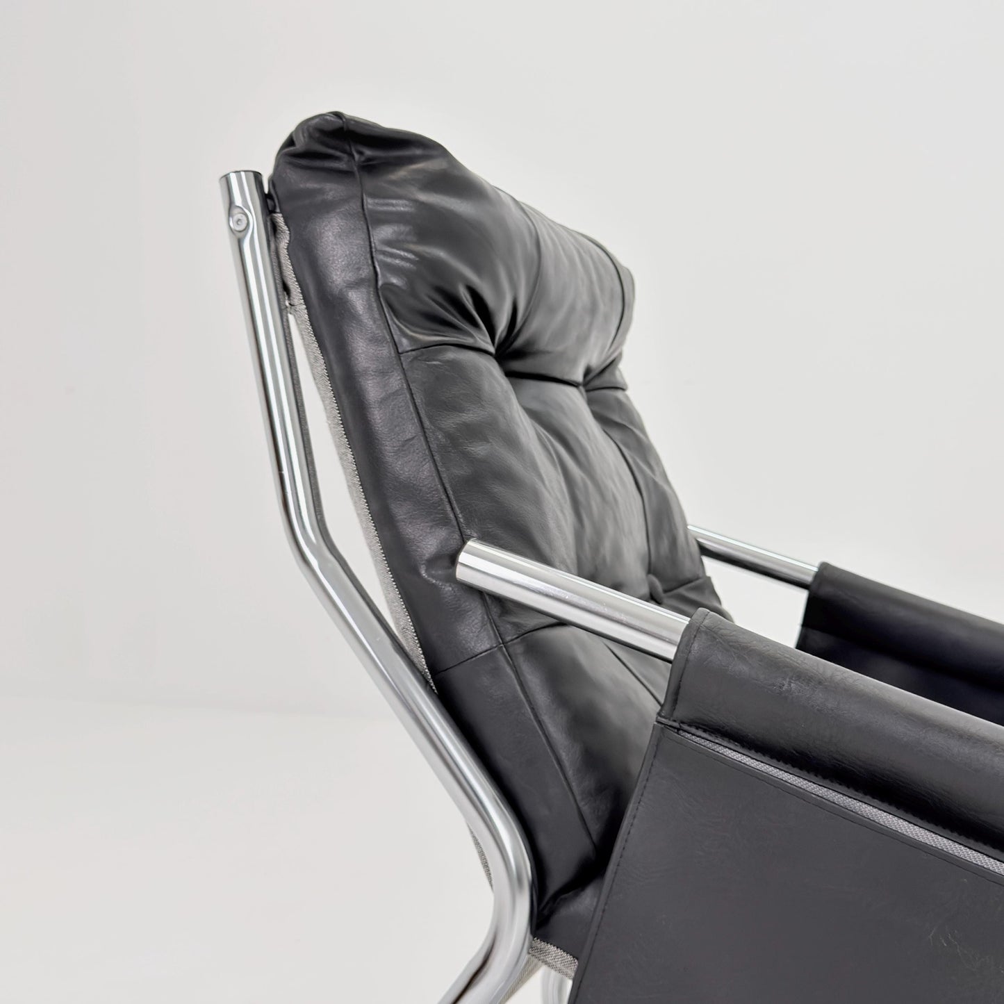 Rare Mid century black leather lounge chair By Gillis Lundgren Ikea Hoss Sweden 1970s