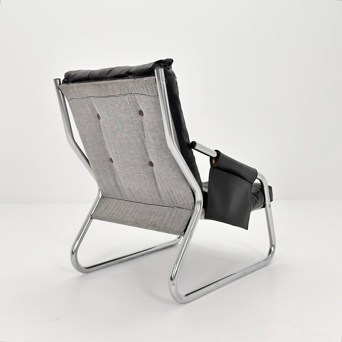Rare Mid century black leather lounge chair By Gillis Lundgren Ikea Hoss Sweden 1970s