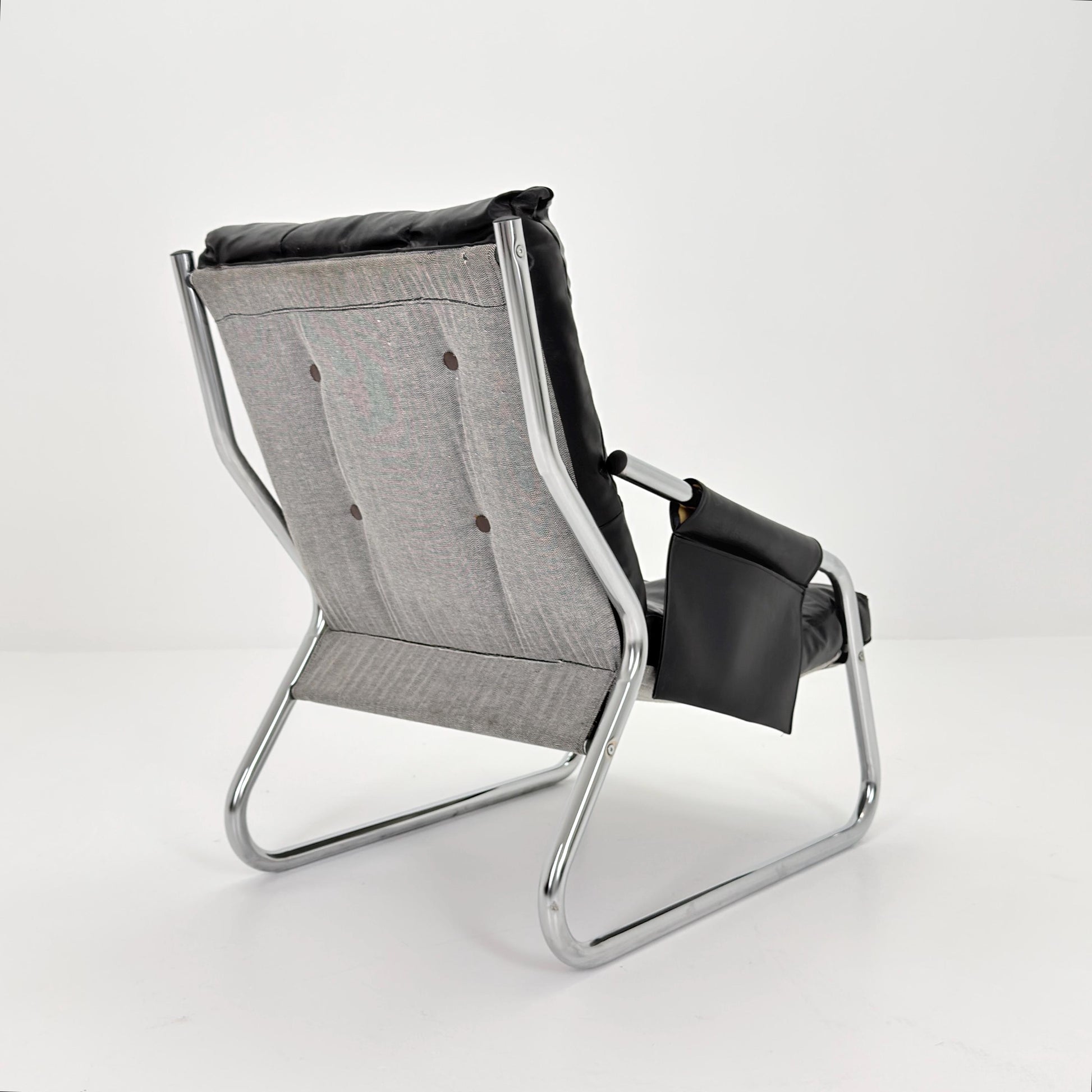 Rare Mid century black leather lounge chair By Gillis Lundgren Ikea Hoss Sweden 1970s